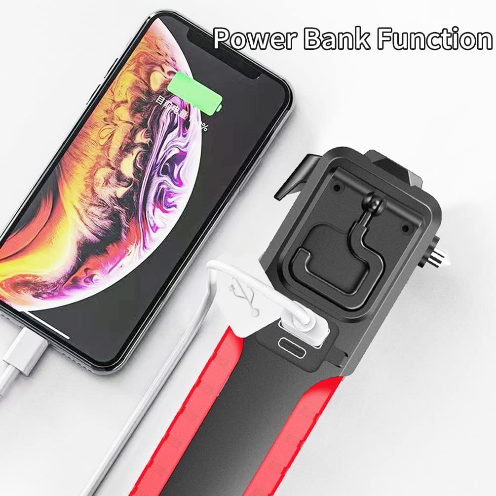 BY-J Car Flashlight, LED Work Light with 4 Modes, Rechargeable, Window Breaker, Seatbelt Cutter, Model JWL-888-Red