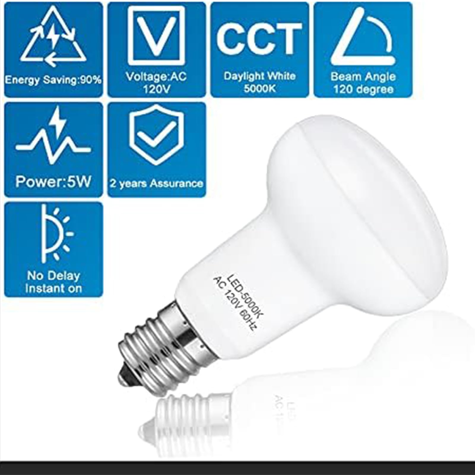 R16 Br16 Mini Reflector Led Bulb, 5W Dimmable E17 Intermediate Base Light Bulb, Daylight White 5000K, 50W Halogen Equivalent,For