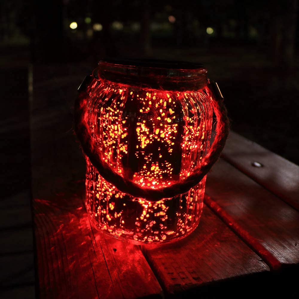 Afirst Hanging Solar Lantern Lights 2 Pack, 20 LED Color Changing Mercury Glass, Waterproof for Outdoor Decor