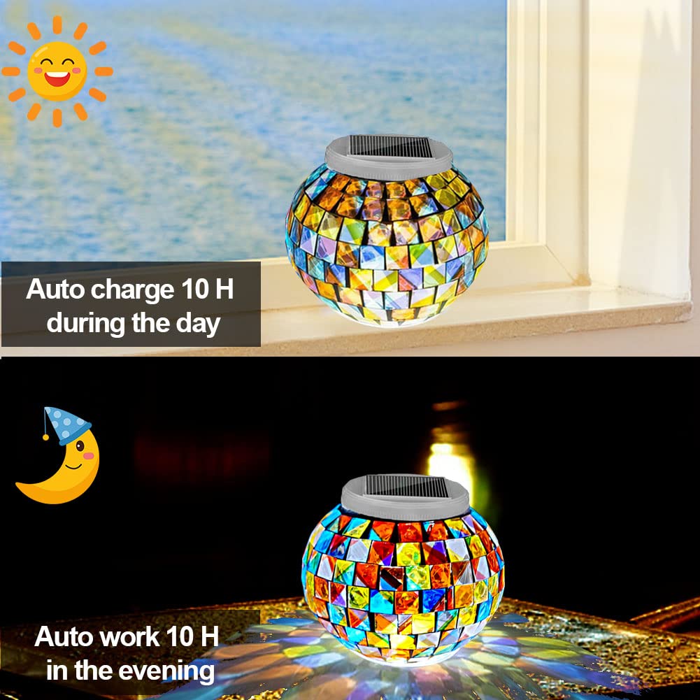 Aukora Solar Powered Color Changing Glass Ball Lights, Big Mosaic, Waterproof LED Night Light for Garden, Patio, Party, Indoor/Outdoor