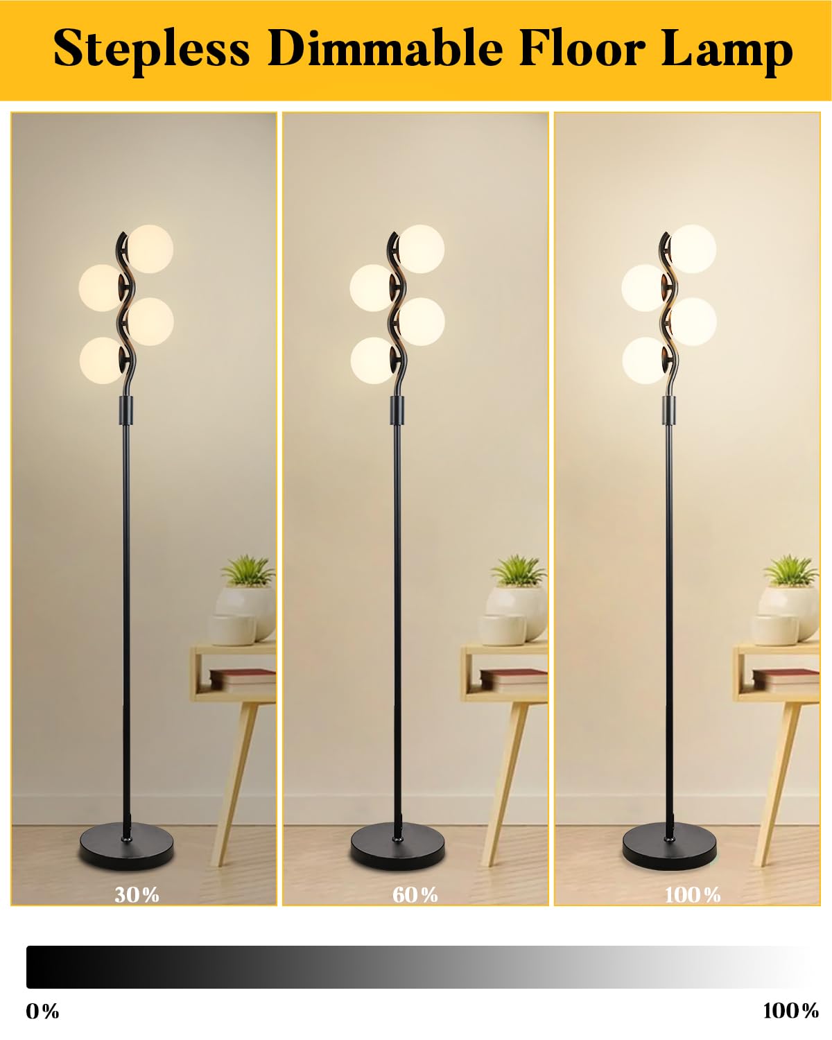 Lightdot Globe Floor Lamp For Living Room, 64In 4-Lights Dimmable Standing Lamps 3000K Soft Warm White Eye Care, Mid Century Mod