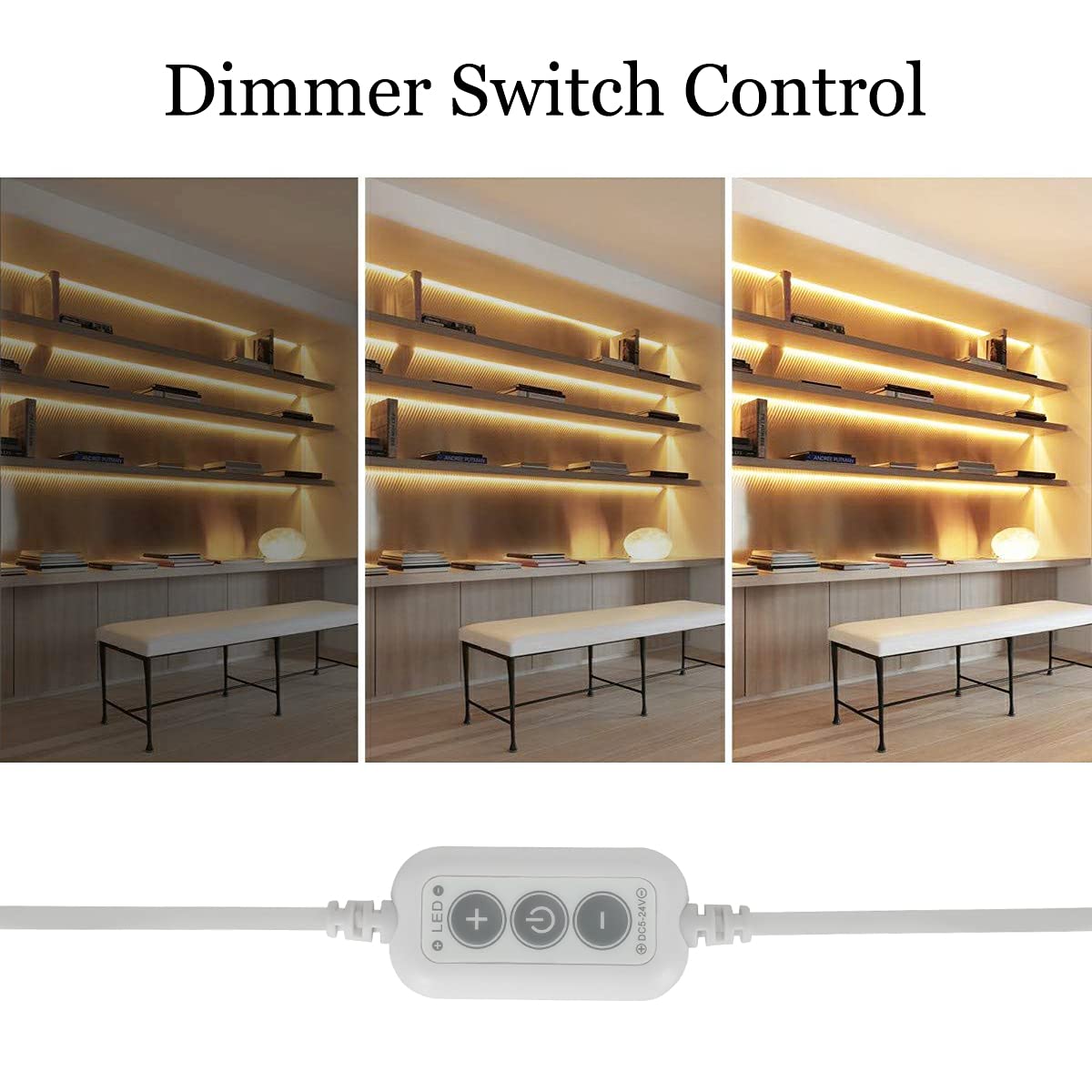 dephen 5V USB LED Strip Lights, Warm White, 4.92ft, Dimmable COB, 3000K, Model HH-SCOBWW-320-5-IP20