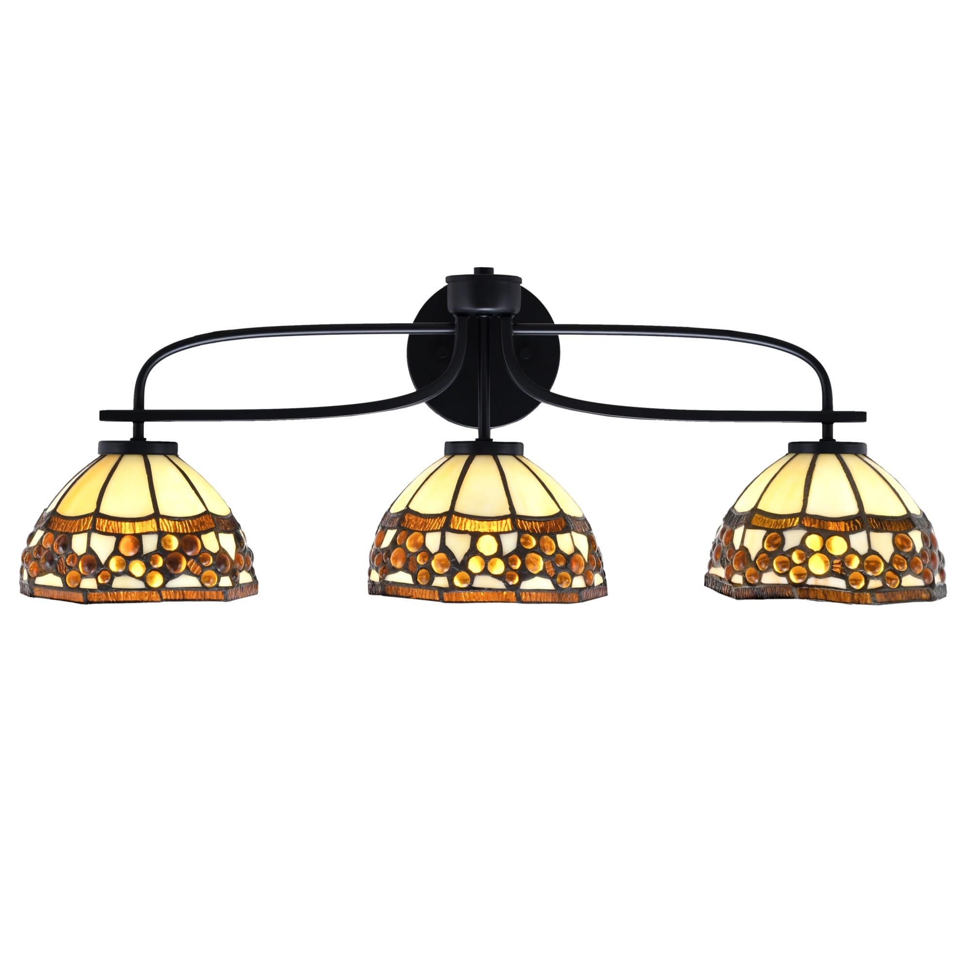 Cavella 3 Light Bath Bar Shown In Matte Black Finish With 7" Roman Jewel Art Glass