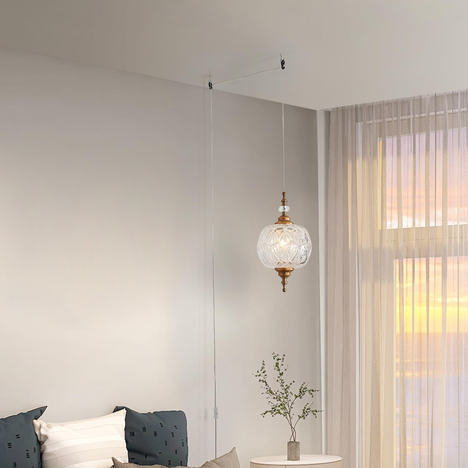 Tlolgt Plug In Pendant Light Fixtures Brass Vintage Pendant Lights Ceiling Pendant Fixtures For Bedroom Living Room Dining Room