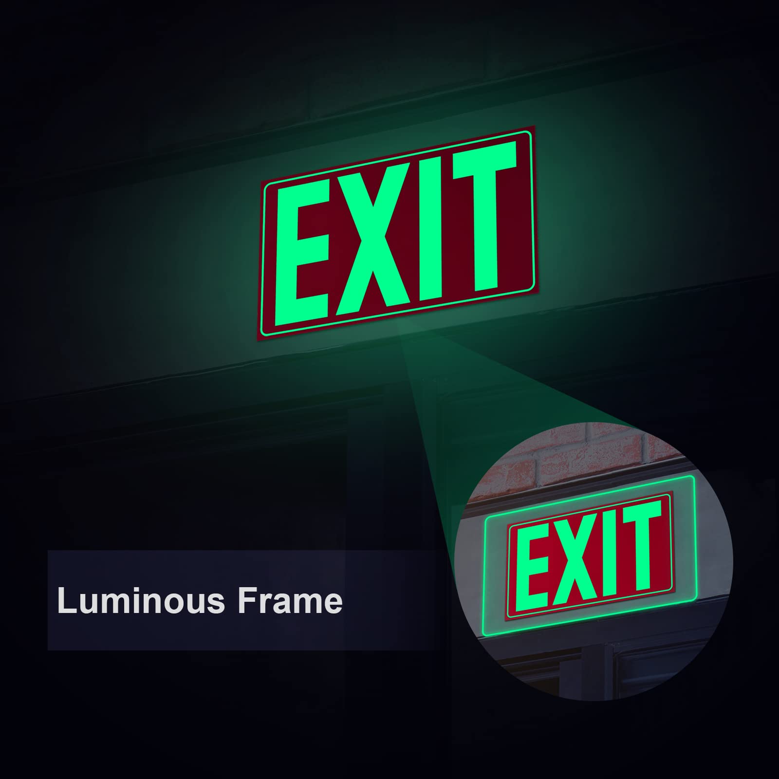 Glow In The Dark Photoluminescent Exit Sign Red - Adhesive Backing – Uv Inks On Tear-Resistant Pvc - Non Electrical - Scratch Resistant -12 X 7 Inches For 50 Feet Visibility (2 Pack)