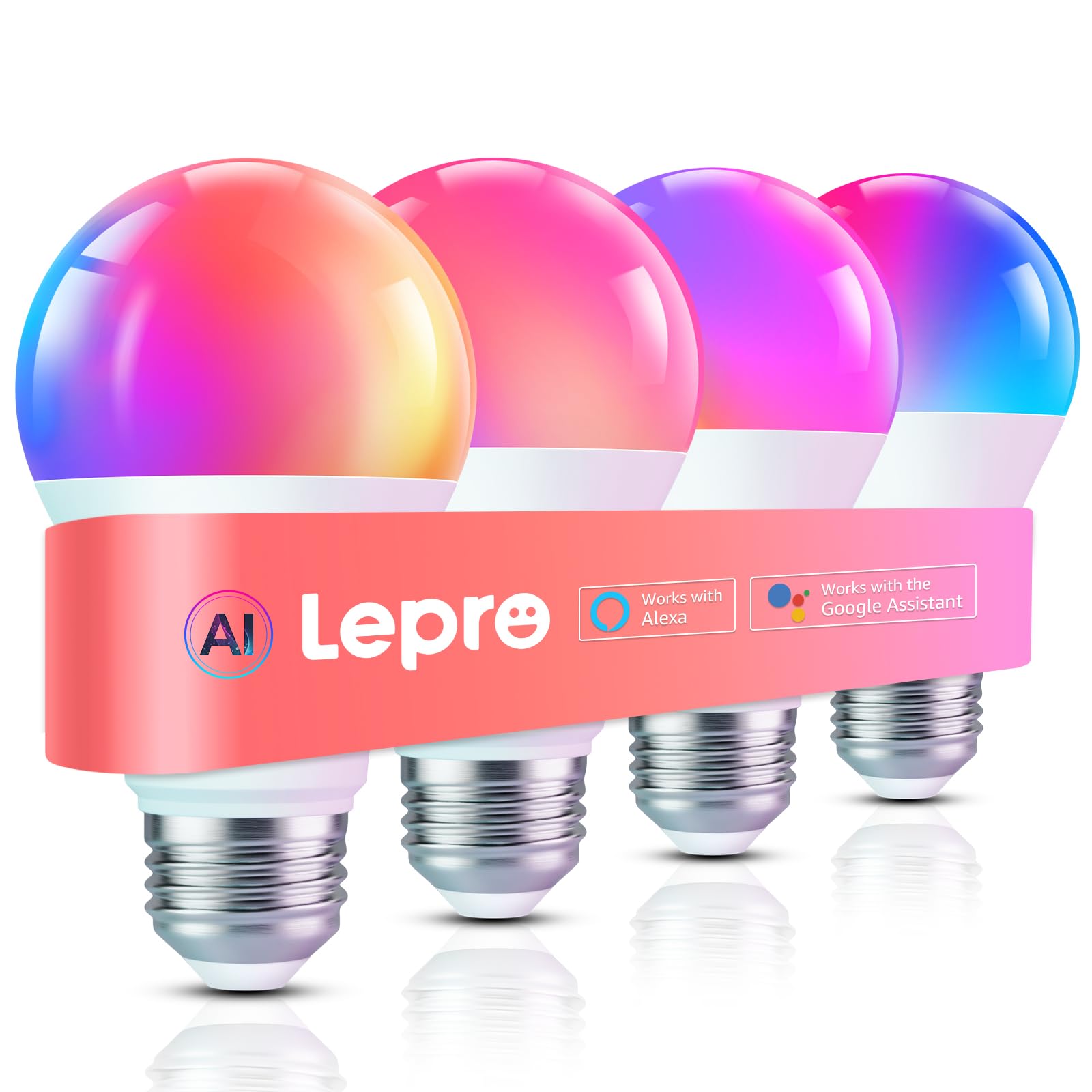 Lepro B1 Ai Smart Light Bulbs - Wifi & Bluetooth Rgbww Color Changing Led Bulb Compatible With Alexa & Google Assistant, Ai Gene