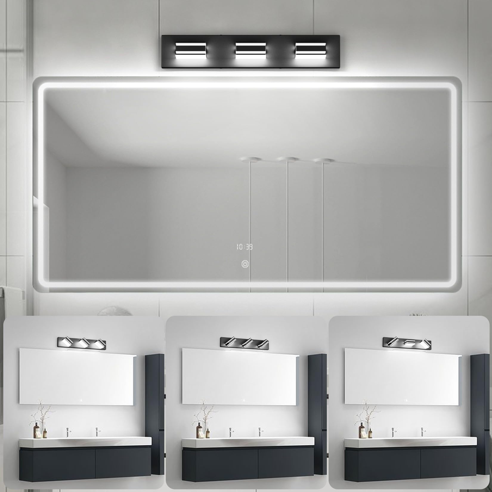 Ralbay Led Modern Bathroom Vanity Lights Black 3-Light 24Inch Matte Black Modern Acrylic Bathroom Wall Lighting Fixtures Over Mi