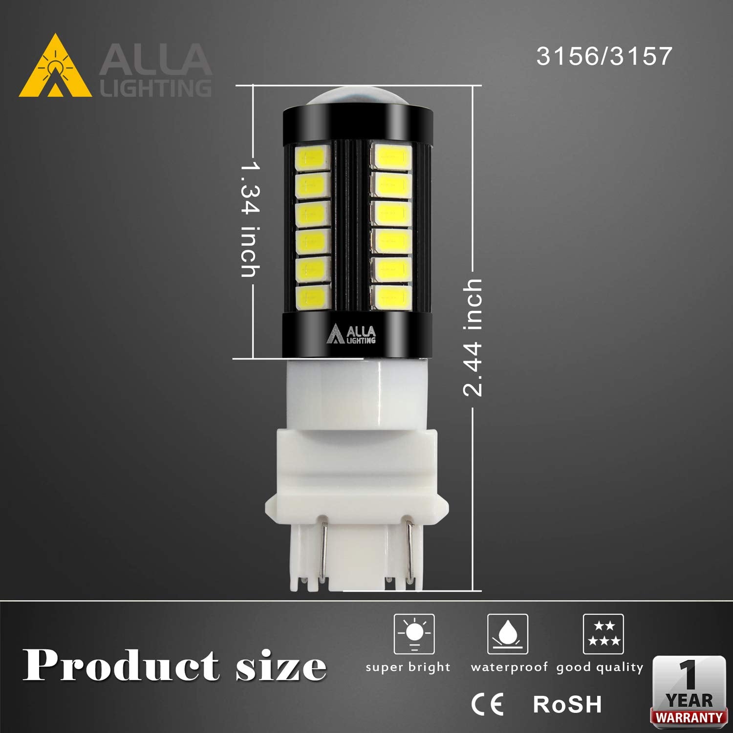 Alla Lighting T25 3156/3157 LED Bulbs - 2800lm Xenon White, 5730 33-SMD, Brake/Signal/Reverse Lights