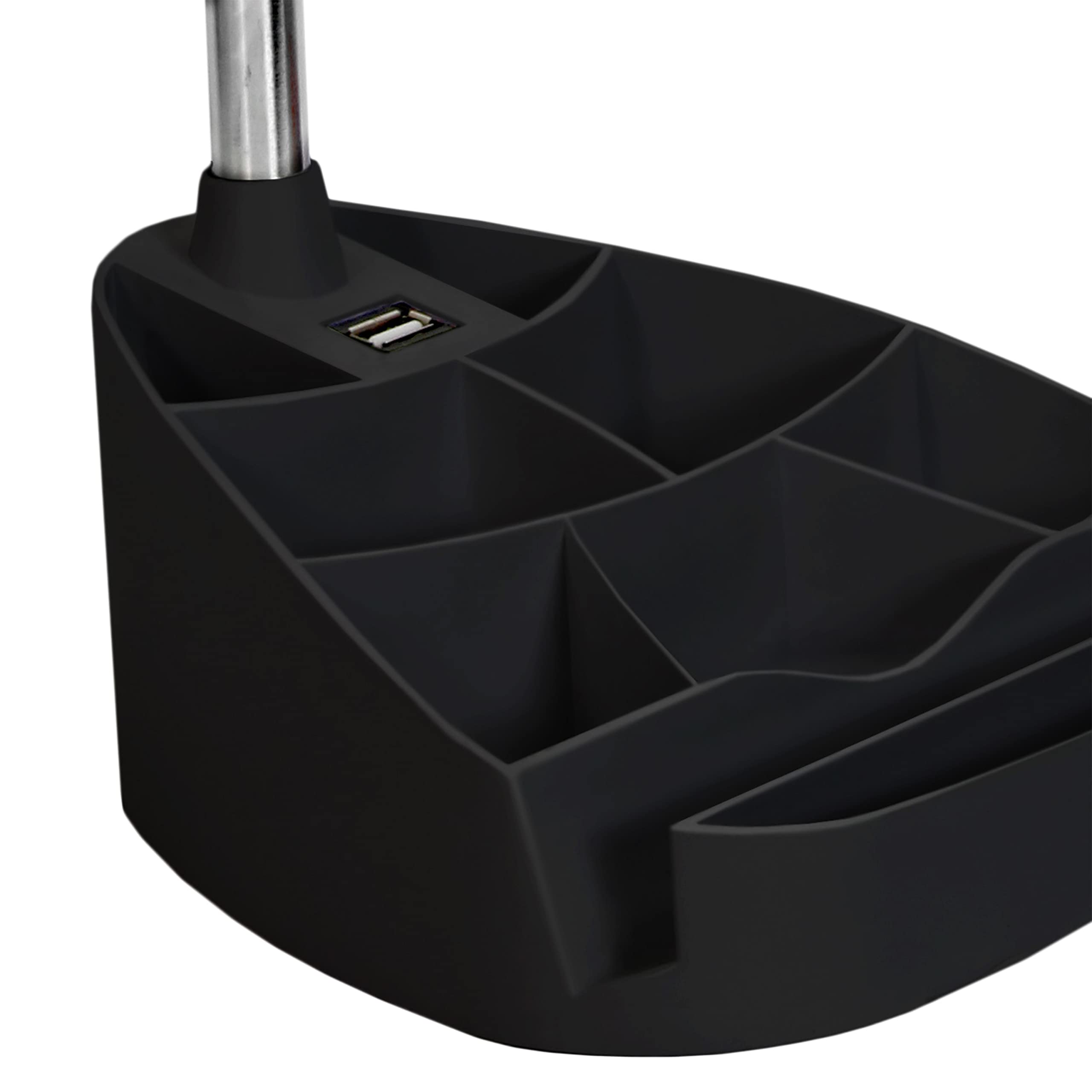 Simple Designs Ld1056-Blk Gooseneck Organizer Desk Lamp With Ipad/Tablet Stand Or Book Holder And Usb Port, Black