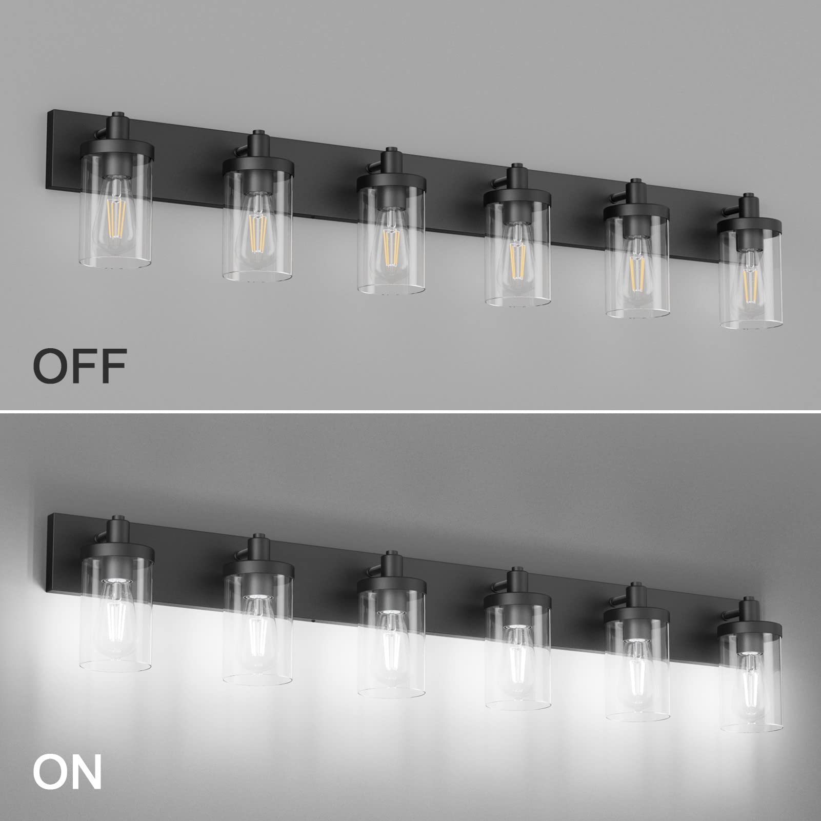 Aipsun 48in Vanity Light 6-Light Black Bathroom Lighting Fixtures Aluminum GW-1136