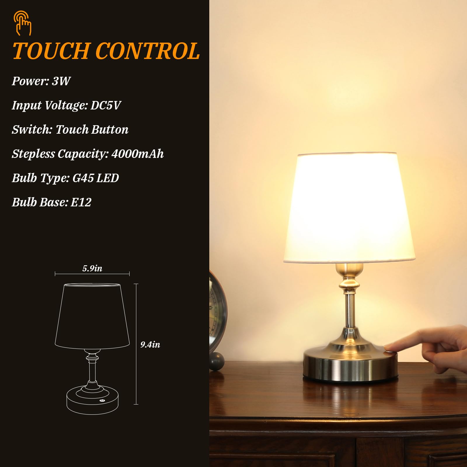 Kakanuo Mini Cordless Table Lamp Silver - 1 Pack 4000Mah Battery Operated Lamp For Decor, 3000K Stepless Dimming Touch Control R