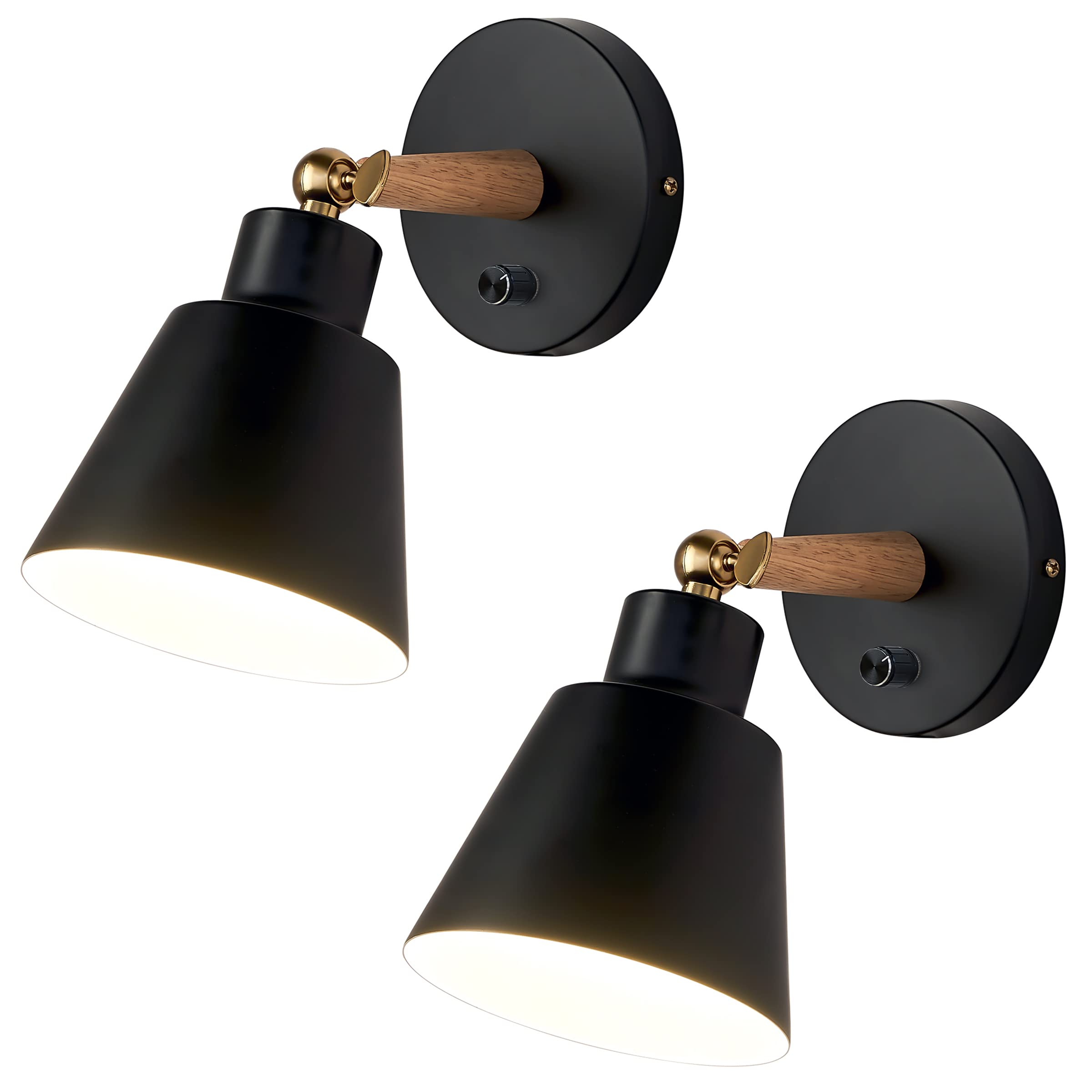 Clankin Wall Sconces Set Of 2, Black Bedside Reading Lamps With On-Off Switch For Home Decor