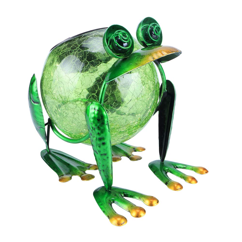 MUMTOP Solar Garden Lantern - Waterproof LED Frog Tabletop Light, Green Glass for Outdoor Decoration