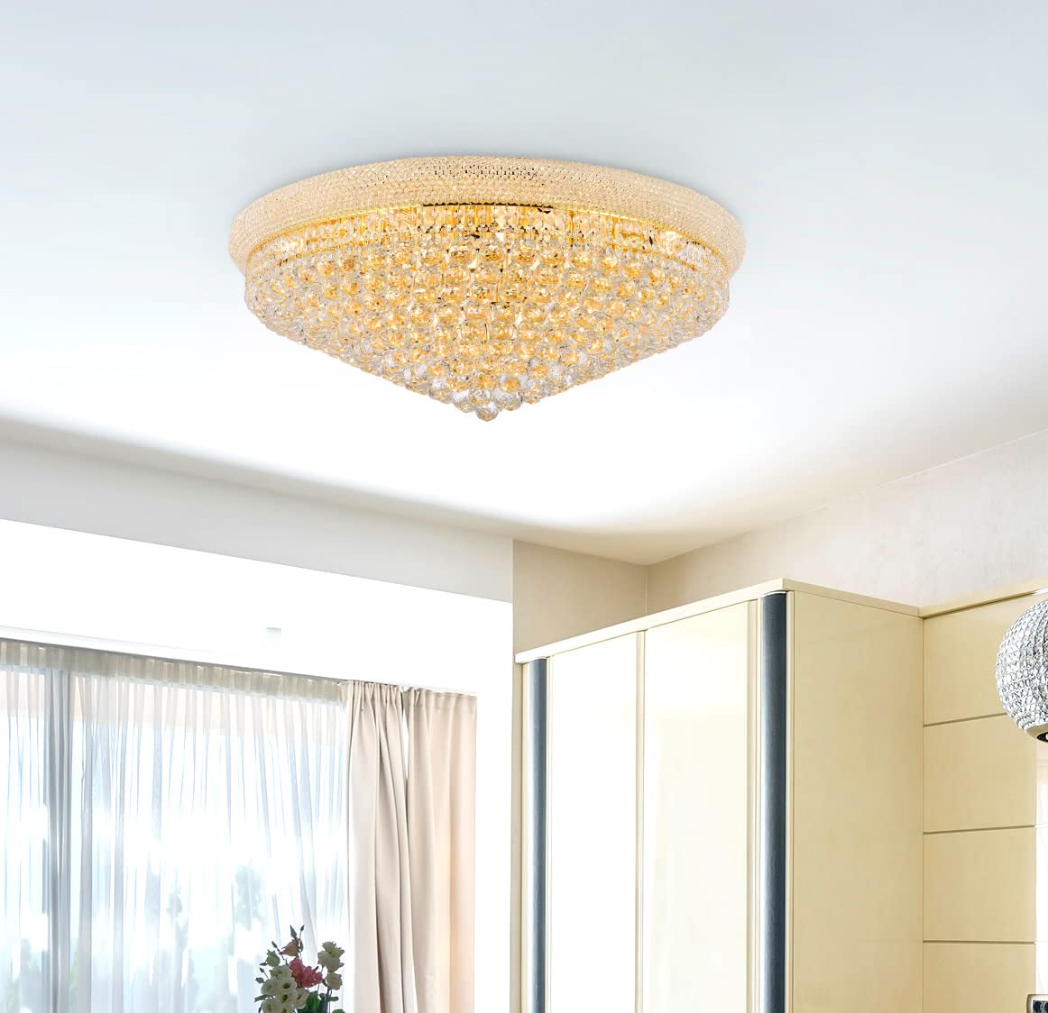 Elegant Lighting 1800F36C/Rc Royal Cut Primo 20-Light, Single-Tier Flush Mount Chandelier, Finished In Chrome With Clear Crystals