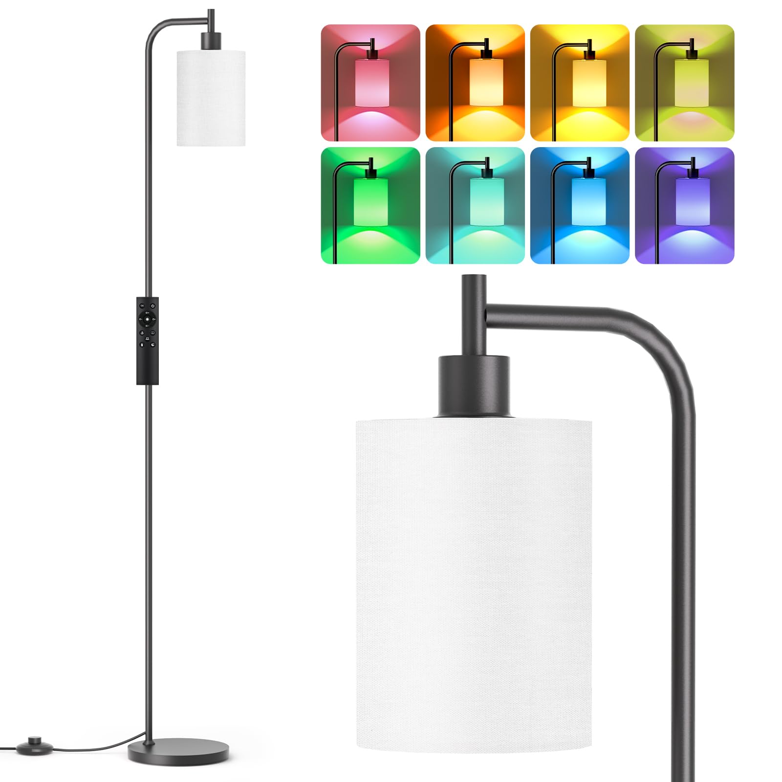 SIBRILLE RGB Floor Lamp, Dimmable with Remote Control, Linen Shade, Model BP-F072, Color Changing, White(RGB)