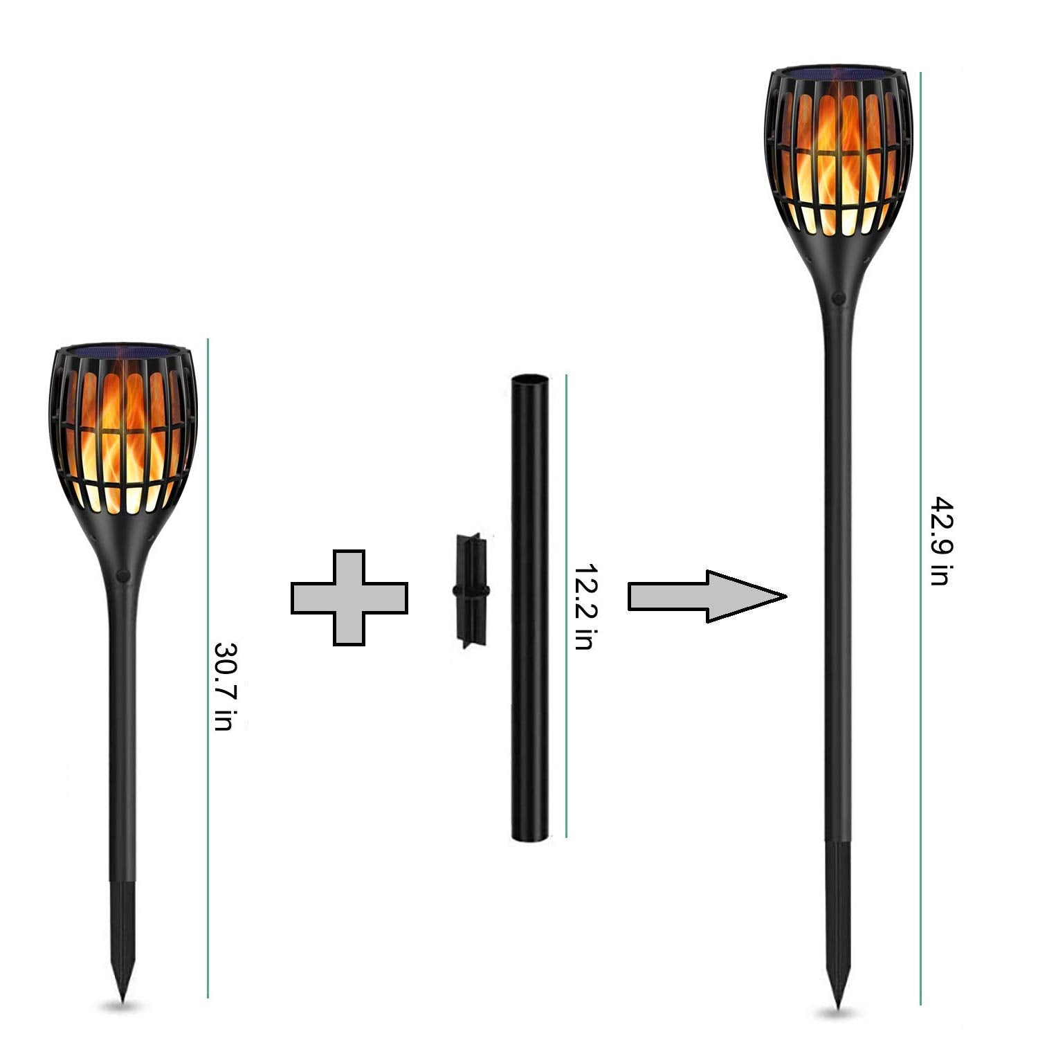 Ollivage Plastic Pole Extension Kits for Solar Flame Torches, 12in Extension, 4 Pack, Model OV-S-Plastic Pole