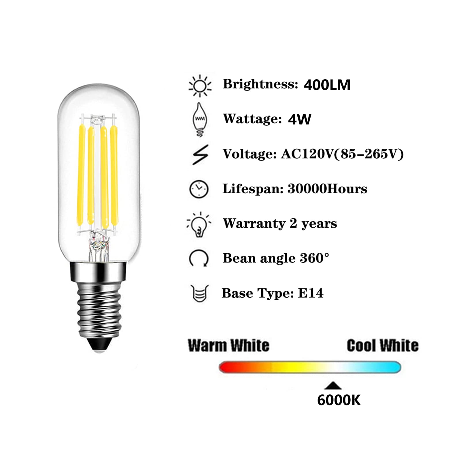 Shuwdkar E14 Bulb 40W Candelabra Light Bulbs 6000K Daylight White,Clear Vintage 4W E14 Edison Bulb,Small Filament Led Light Bulb