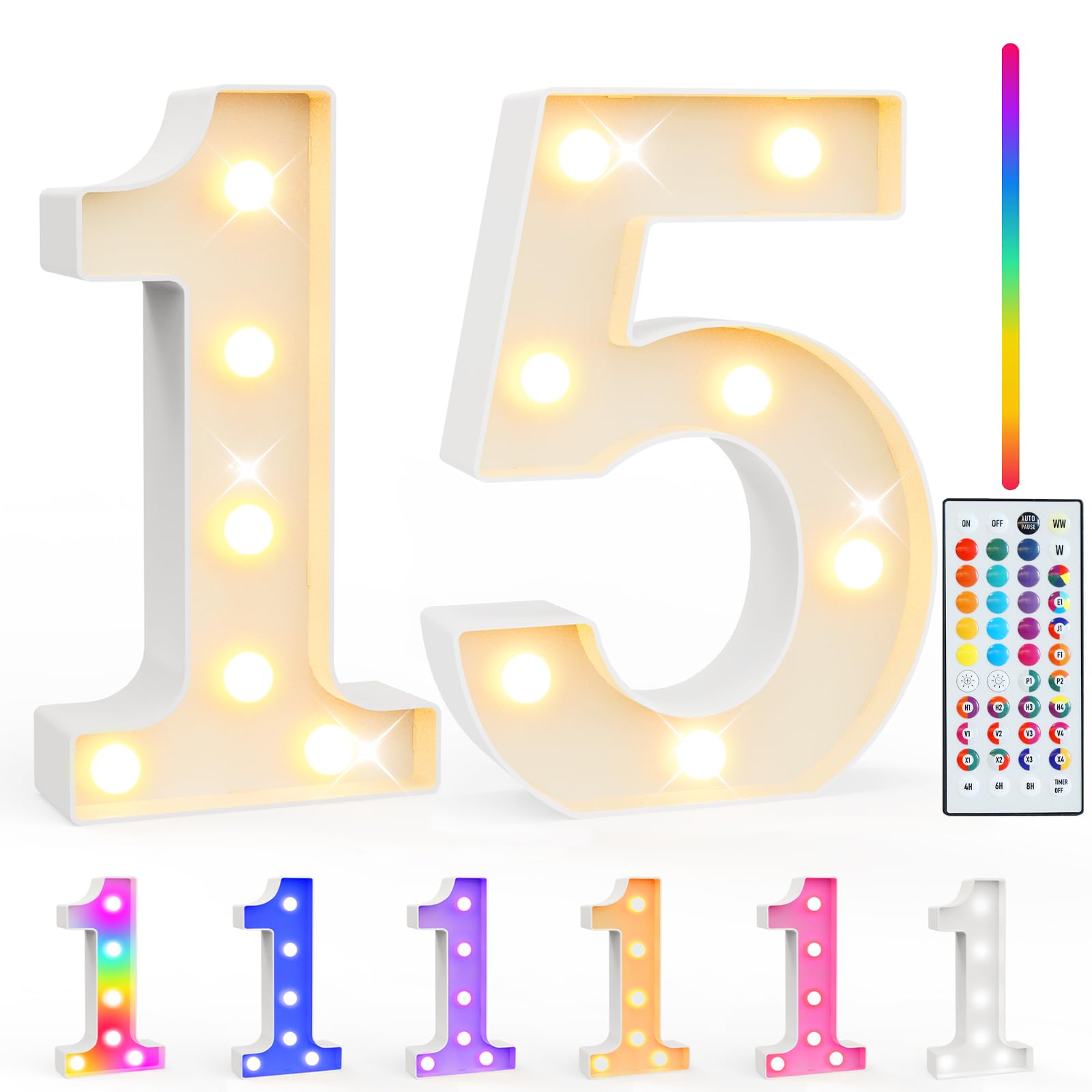 Pooqla 15Th Birthday Decorations For Girls Boys  35 Colors Led Light Up Numbers With Remote  Multicolor Marquee Numbers 15 Sign For Teen Party Anniversary Wedding Decor 15Th Birthday Gift  Number 15