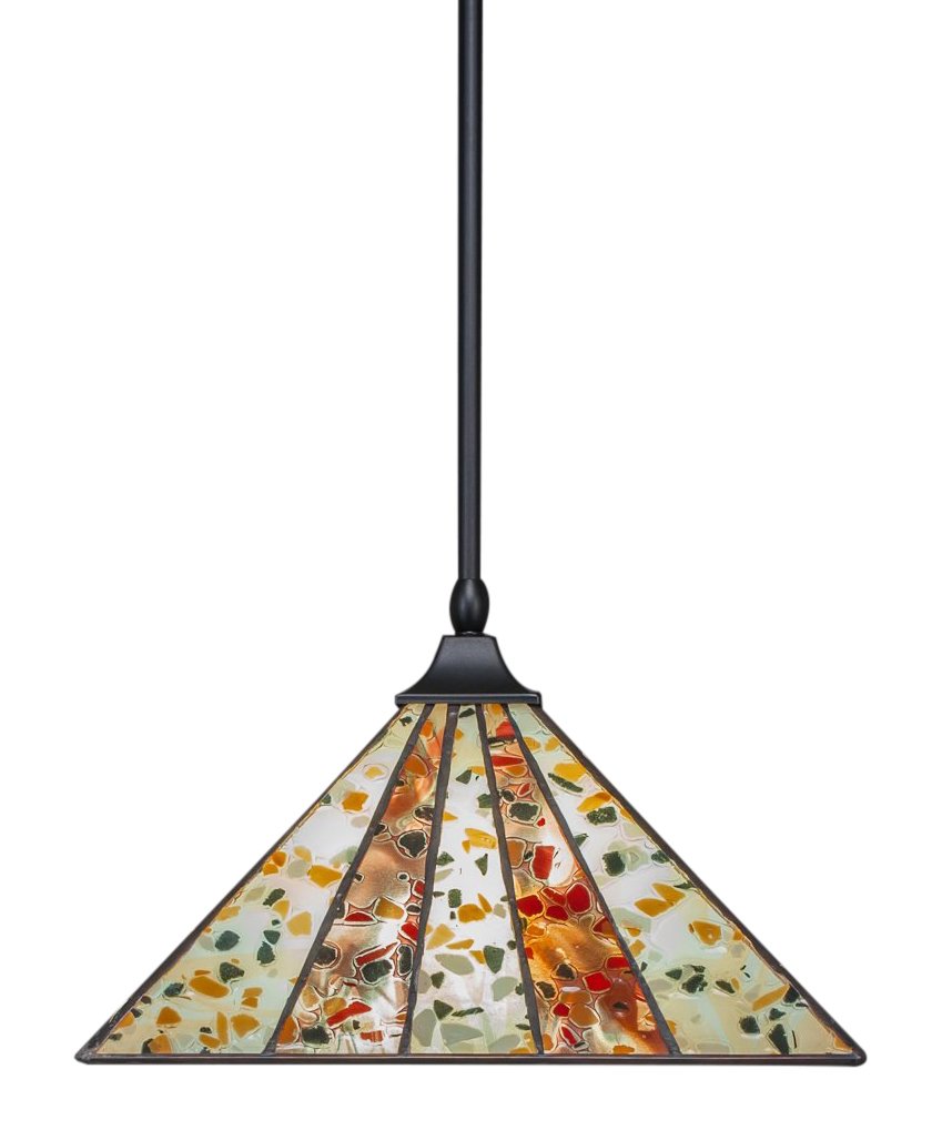 Toltec Lighting 13-Mb-956 Stem Hung Pendant With Square Fitter With 14&quot; Fiesta Tiffany Glass, Matte Black Finish