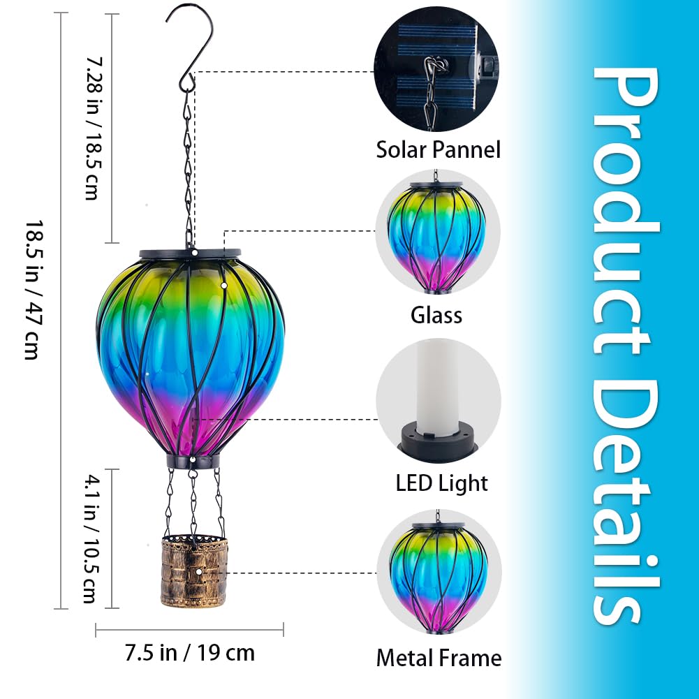 Giole Gradient Color Solar Hot Air Balloon Outdoor Lantern With Flickering Flame Hanging Outdoor Lantern Waterproof Decorative L