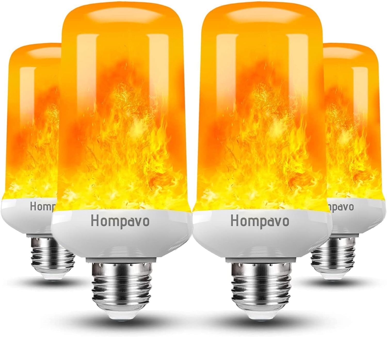 Hompavo Led Flame Light Bulbs, 4 Modes Flickering Effect, E26/E27 Base, White-4 Pack