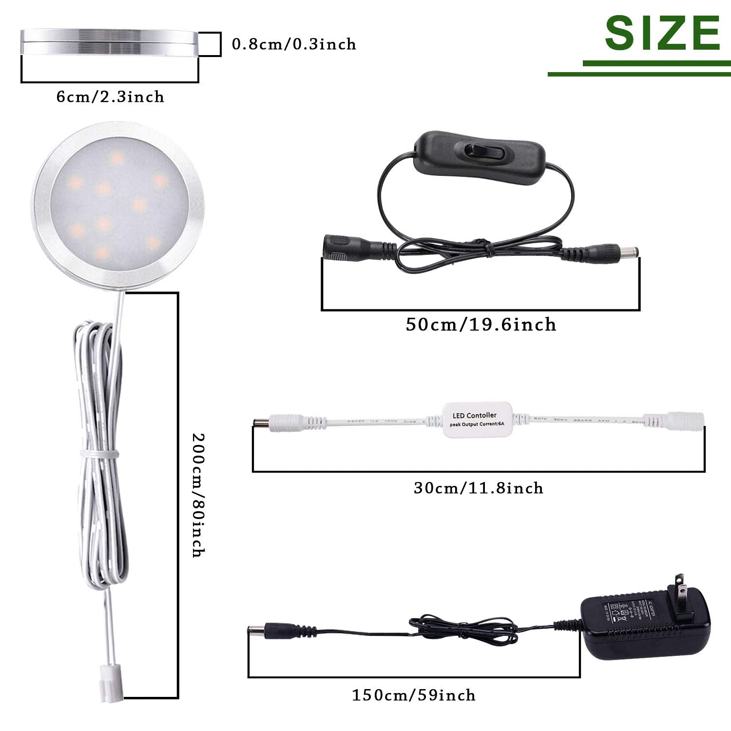 Aiboo Led Under Cabinet Lighting Dimmable With Rf Remote Control, 6 Led Puck Lights, Total Of 12W, For Kitchen Count Closet Ward