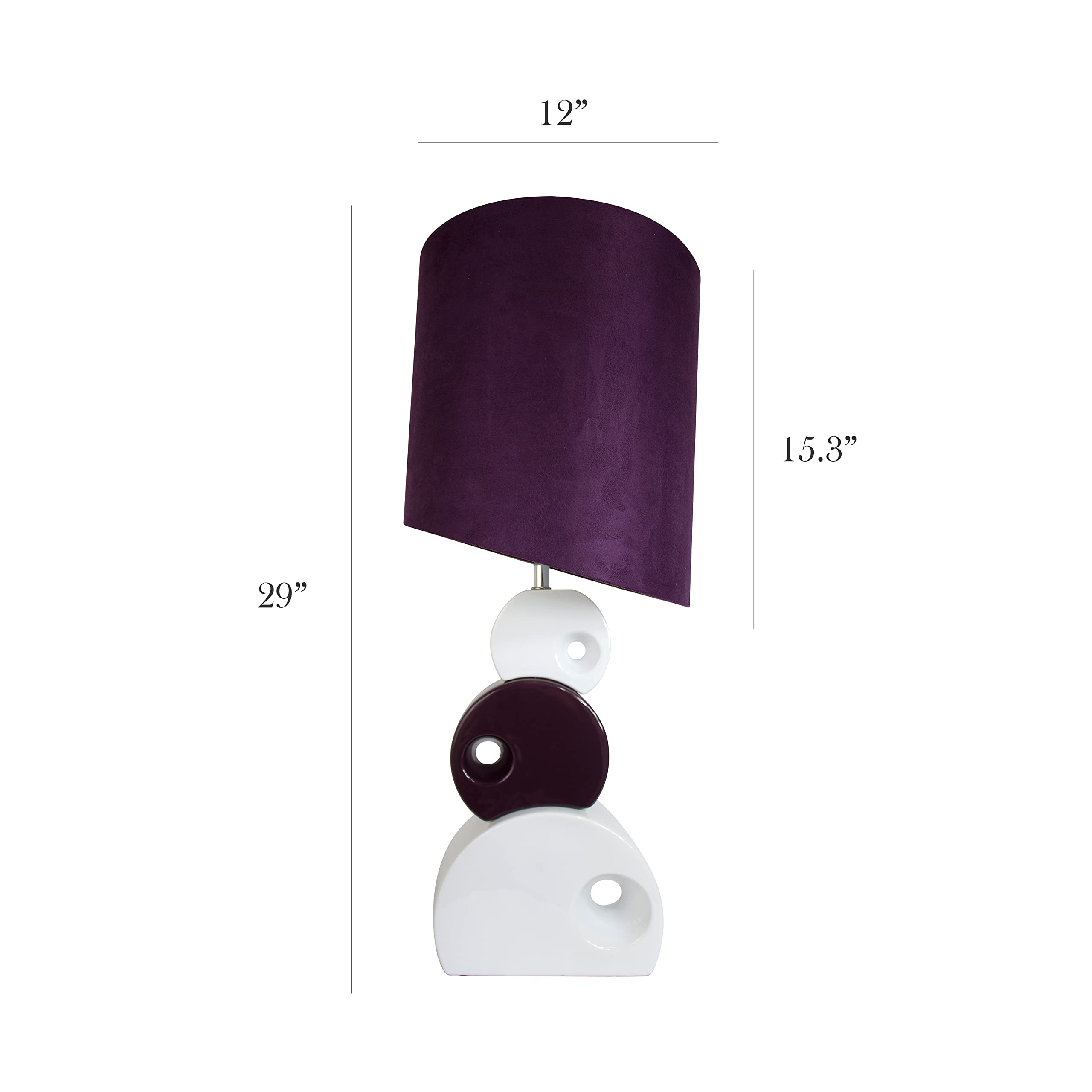 Elegant Designs Lt1038-Prp Stacked Circle Ceramic Table Lamp With Asymmetrical Shade, Purple