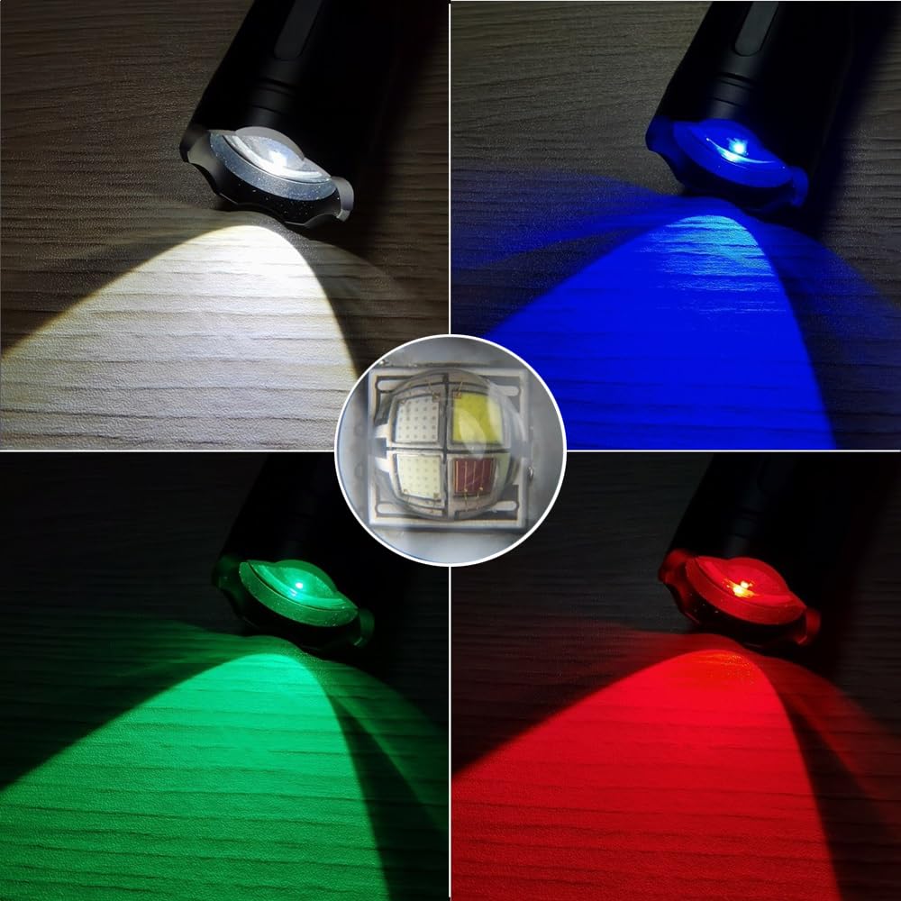 ALONEFIRE X004 RGB Multicolor Flashlight - USB Rechargeable, Waterproof, Night Observation, Red/Green/Blue Light