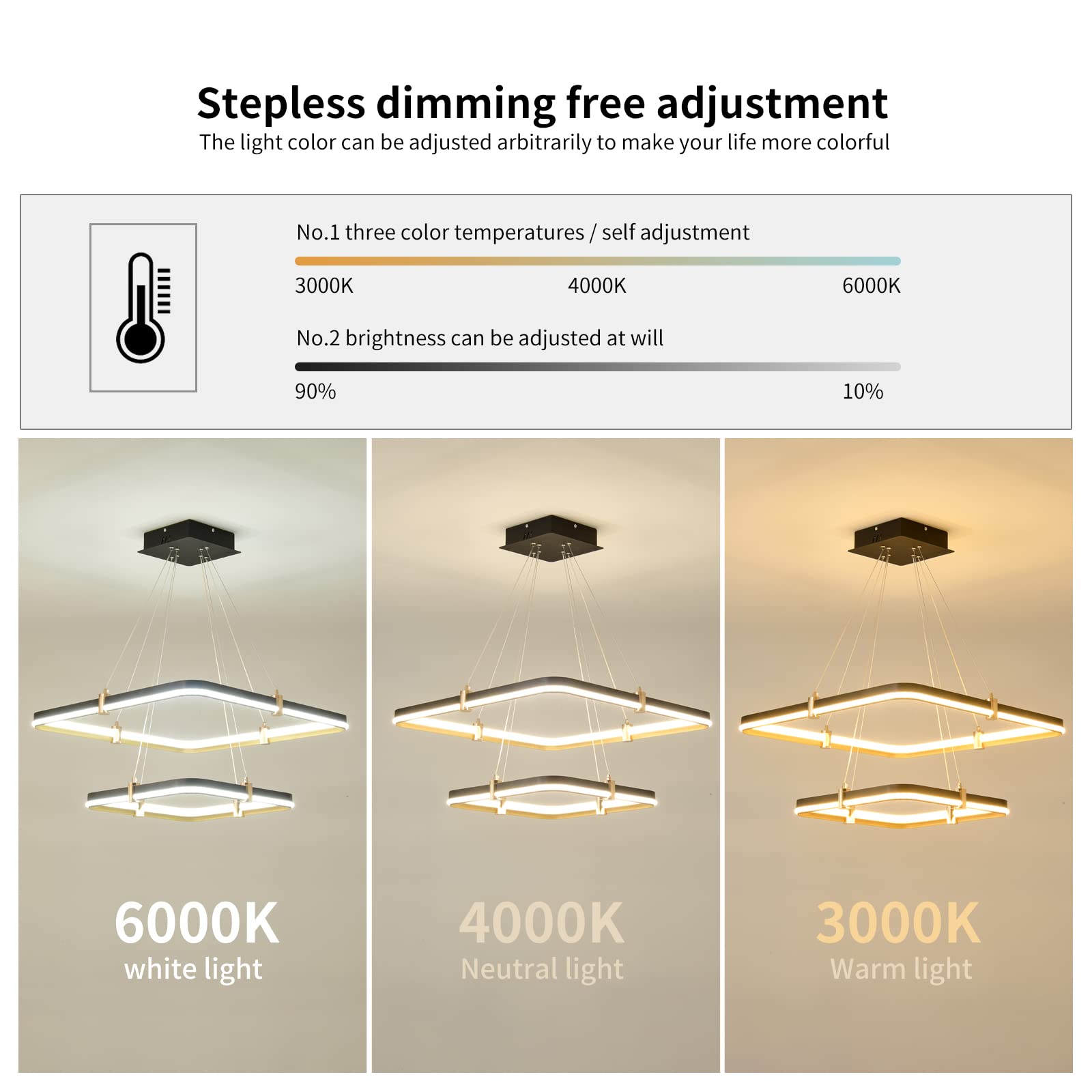Siittoo Modern Black Chandelier 96W Dimmable LED Pendant Light Fixture, 24''+16'', Aluminum for Dining Room, Kitchen Island, Model FM7386