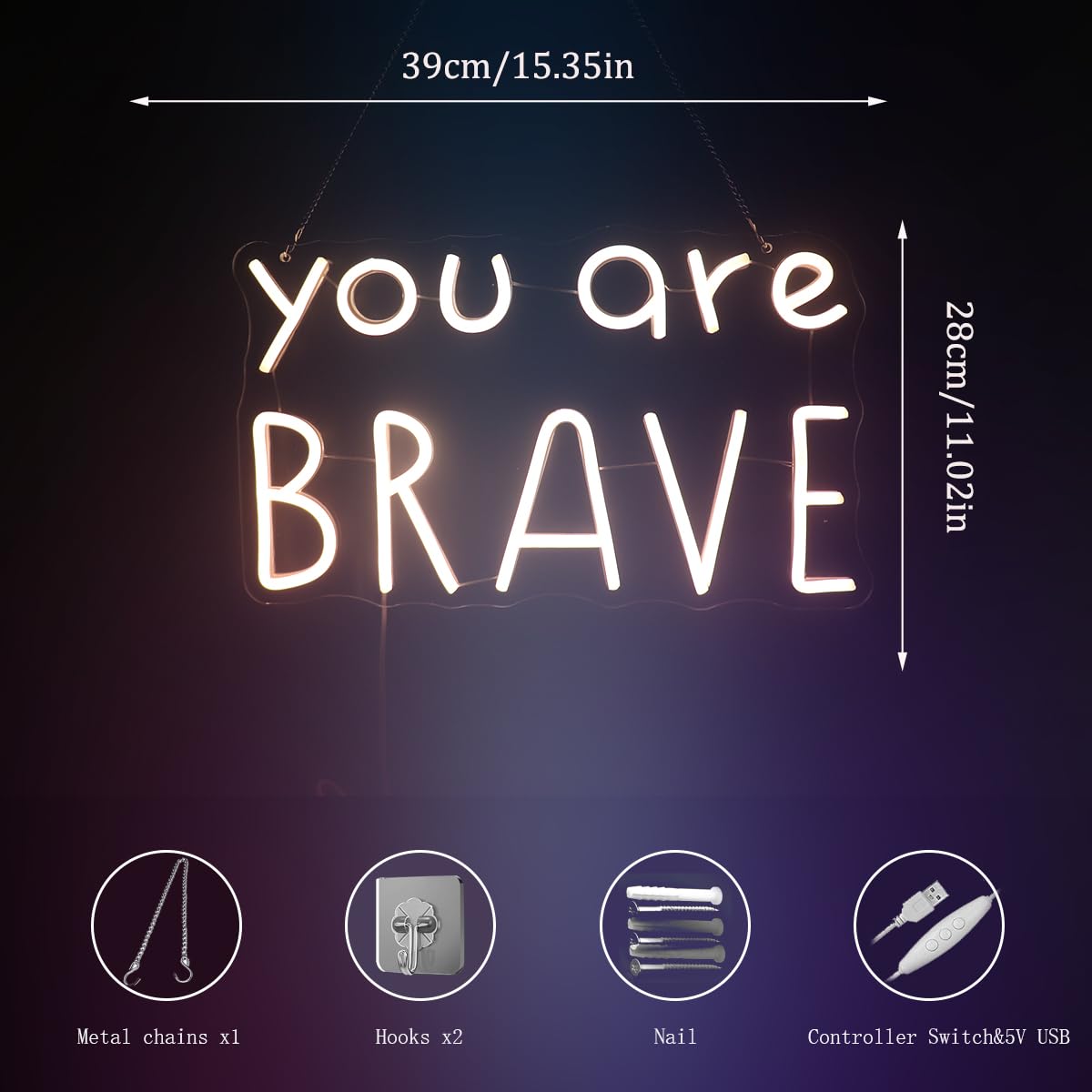 You Are Brave Neon Sign  Decorative Neon Lights For KidS Room Play Room Wall Decor Neon Light Sign  Christmas Birthday KidS Gift Thanksgiving Gift(Warm White)