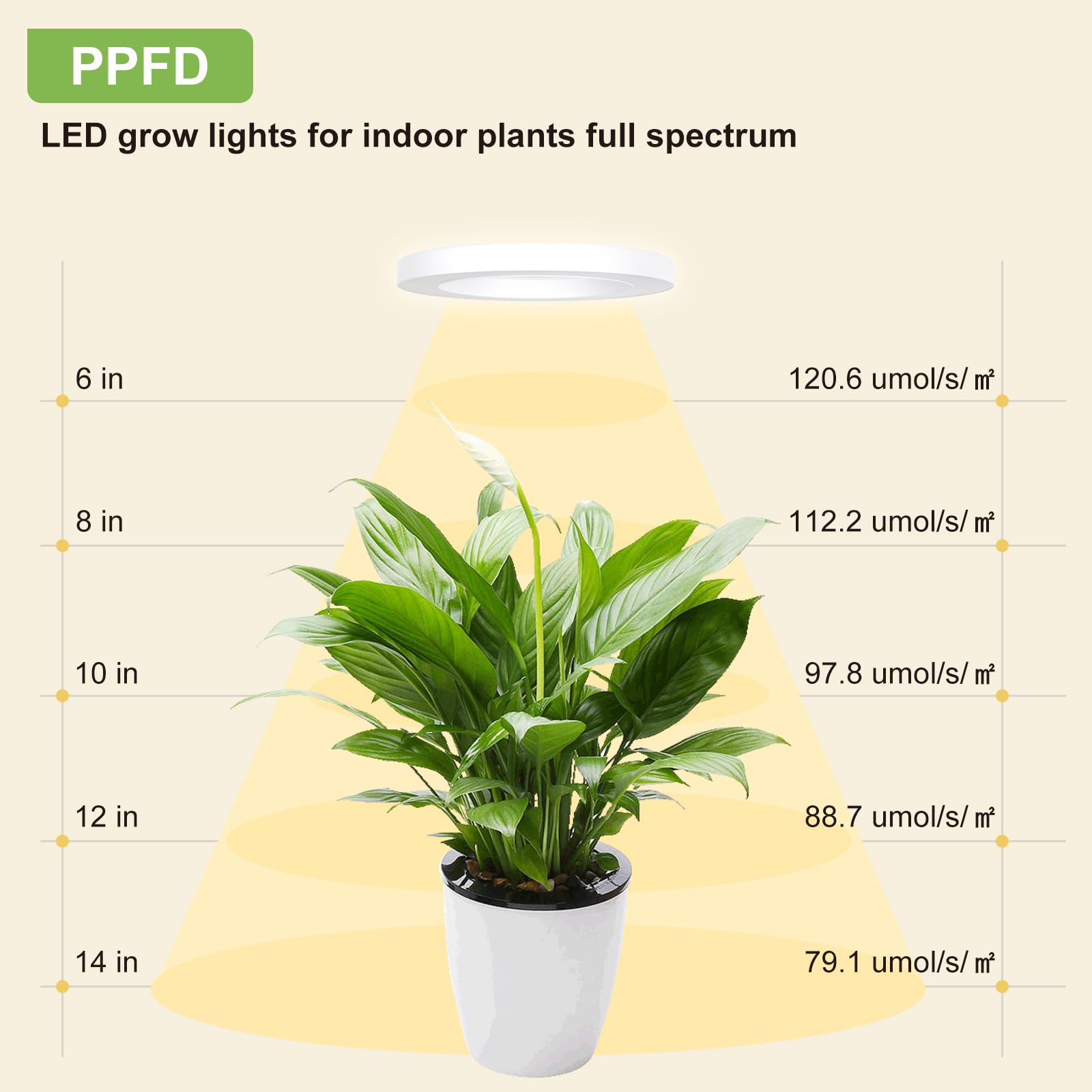 Aopeids 2025 Upgraded Full Spectrum Grow Light For Indoor Plants - 72 Leds, 3 Lighting Modes, Auto On/Off Timer (4/8/12H), 10-Level Dimmable Halo Small Plant Lights (White, 6.3Inch One Head)