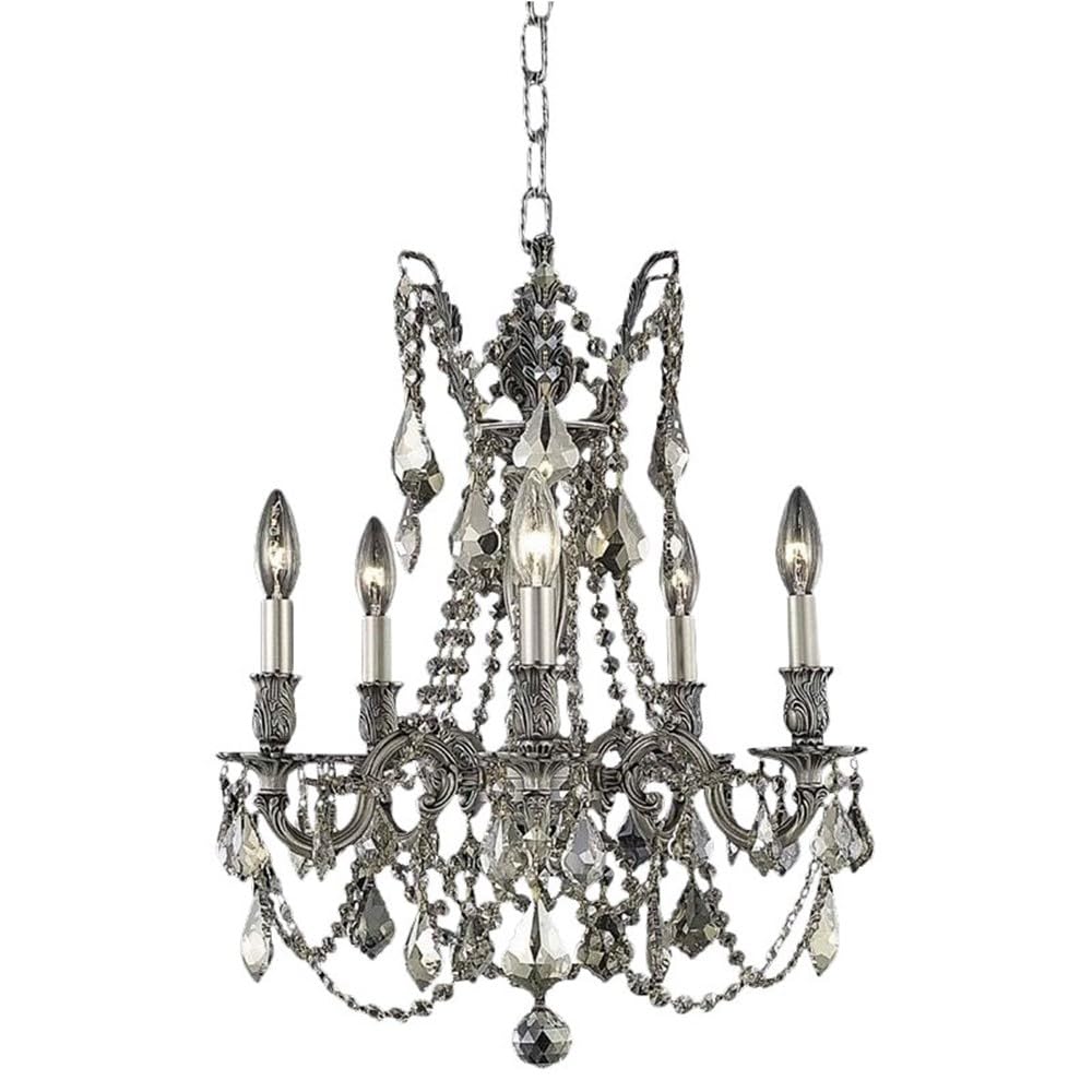 Elegant Lighting 5-Light Crystal Chandelier, Pewter Finish, Smoky Golden Teak Crystals, 18in x 19in, Model 9205D18PW-GT/RC