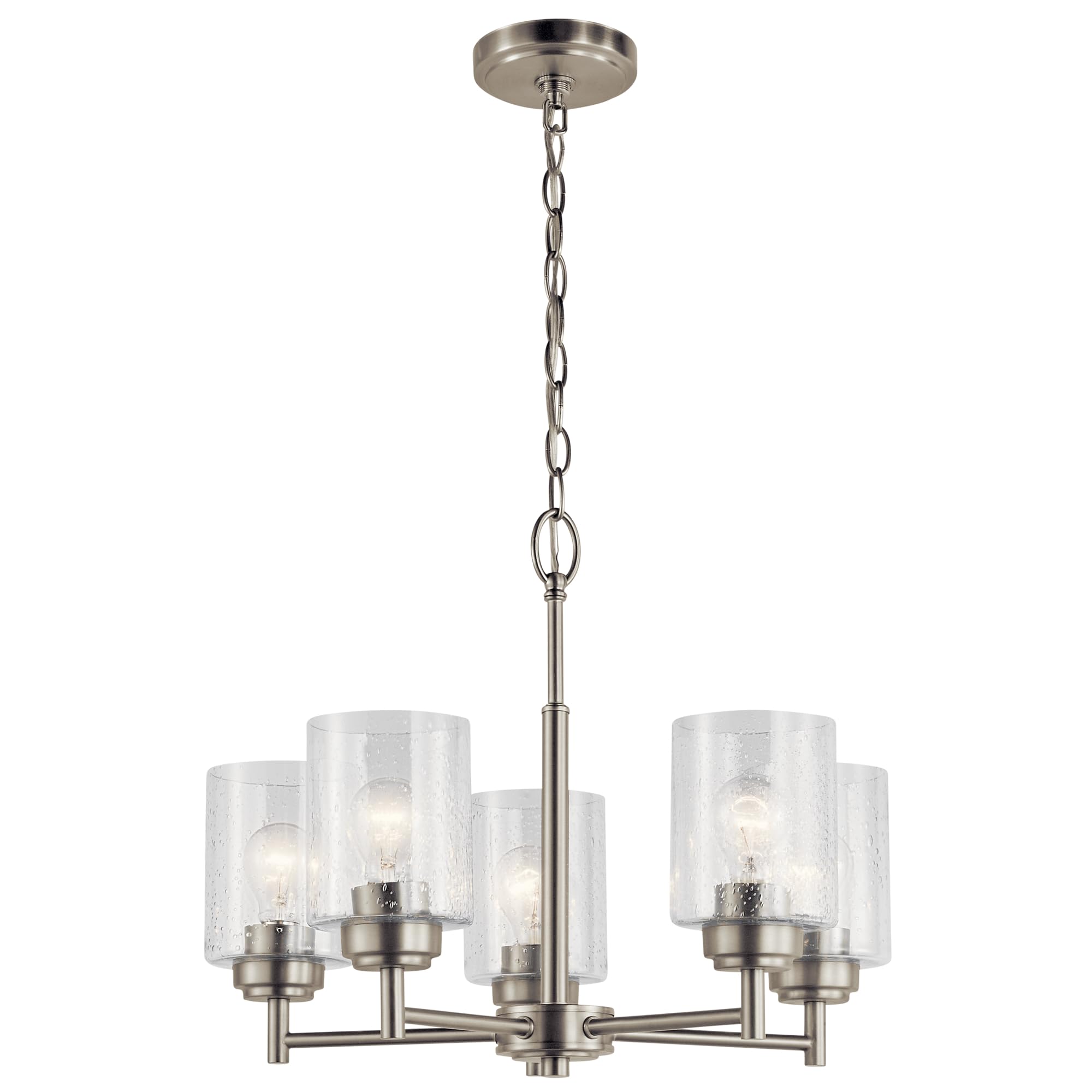 Kichler Winslow 19.75'' Chandelier in Brushed Nickel, 5-Light Chandelier for Dining Room, Living Room, or Bedroom, Clear Seeded 
