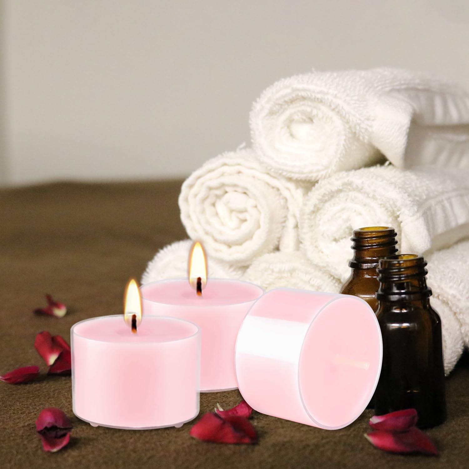 Wfmolcand Rose Scented Tealight Candles, 8 Hours Burn Time, Glass, Pink, 50 Pack, Model 125jhh, 1 Inch Size