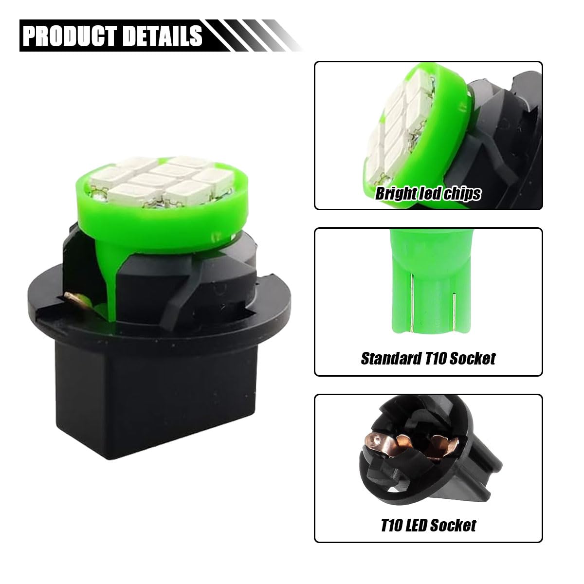 JOYCOURT Dash Instrument LED Light Bulbs, 10PCS T10 194 168, Green, Plastic, for Car Interior Replacement, Gauge Cluster Lighting