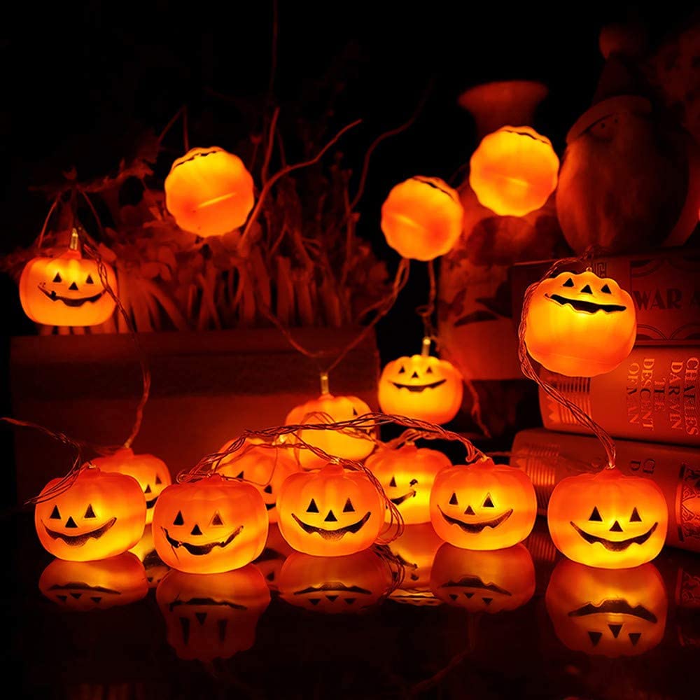 MILEXING LED Pumpkin String Lights, 20 Warm White Lights, 9.8ft, 2 Modes Steady/Flickering, Outdoor Holiday Decor, Model NG10