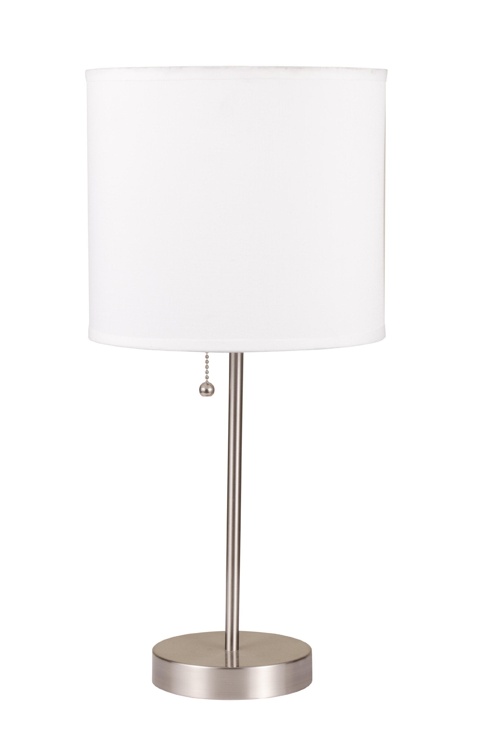 Ore International Brushed Steel Table Lamp, 19 H, White Fabric Shade, Model Sh-8312D, Metal & Textile