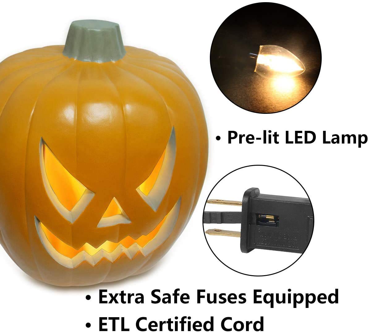 DUNCHATY Halloween Pumpkin Lantern - Large 21in Lighted Decoration, Plastic, 21 Angry Color, LED Bulb for Indoor/Outdoor Use