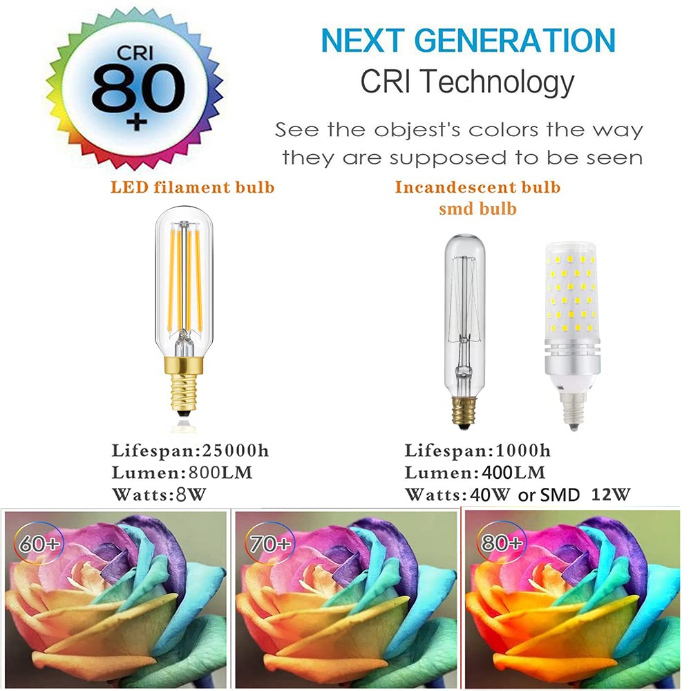 Leools E12 LED Bulb 8W 2700K Warm White Clear 800lm Dimmable Vintage Candle Bulb 6-Pack T6 Glass 3.7 inch