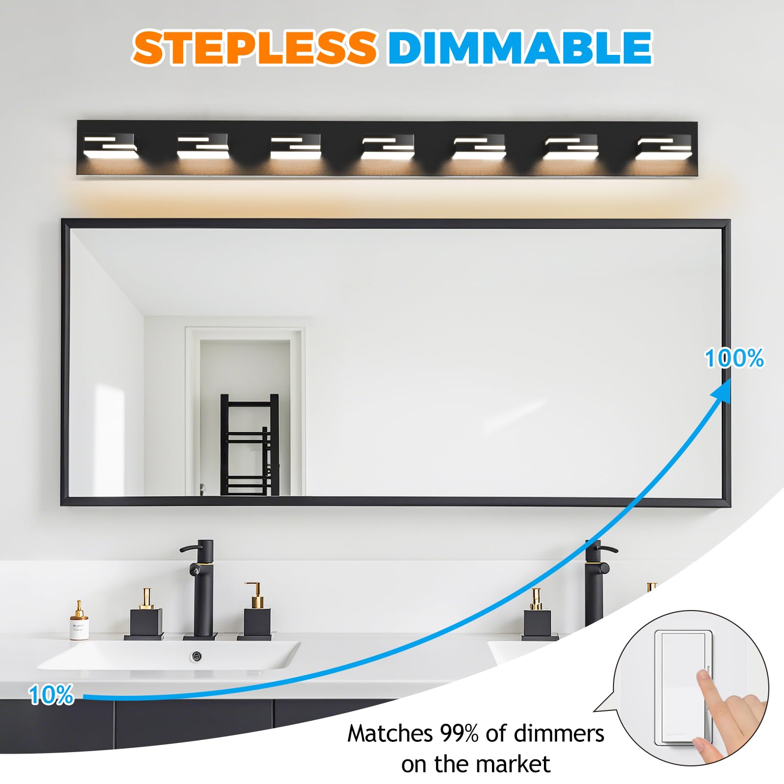 Izorro Modern Led Bathroom Vanity Light Fixtures (7-Light 5Cct Dimmable)  Matte Black Vanity Lights For Bathroom Lighting Fixtures Over Mirror With Rotatable