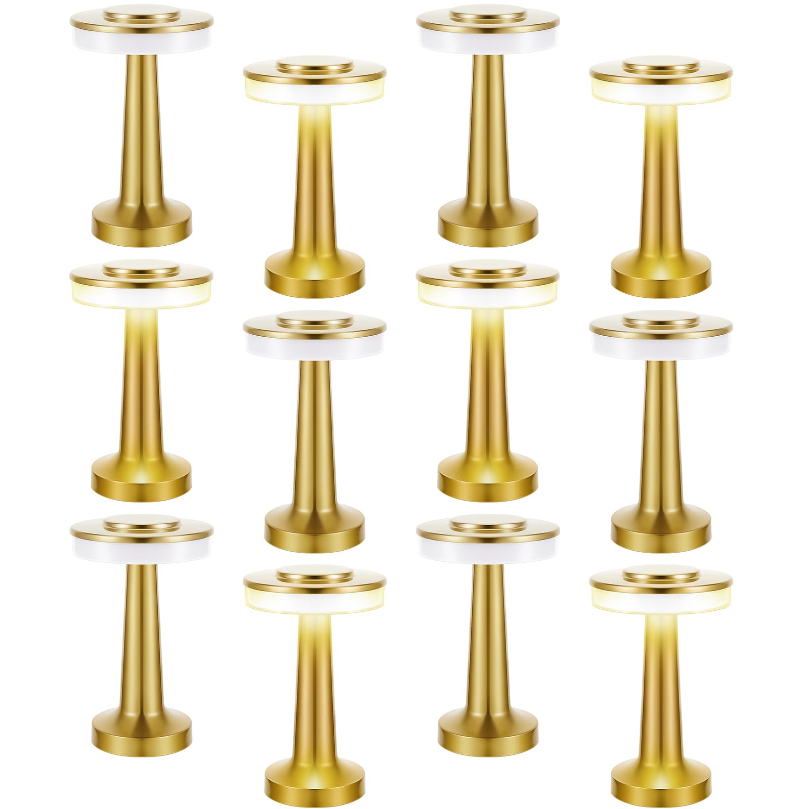 Vihose 12 Pcs Gold Cordless Table Lamps Led Portable Table Lamp With Touch Sensor 3 Color Dimming Up To 15 Hours Rechargeable Ba
