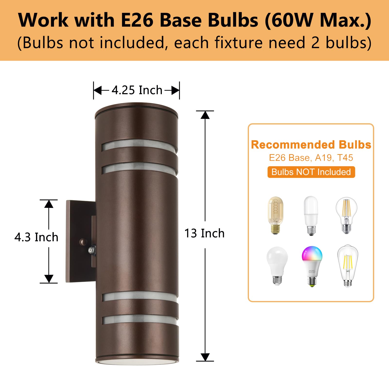 Housen Solutions Outdoor Light Fixture 2 Pack, IP65 Waterproof, Oil Rubbed Bronze, Dusk to Dawn Wall Sconce for Garage Patio
