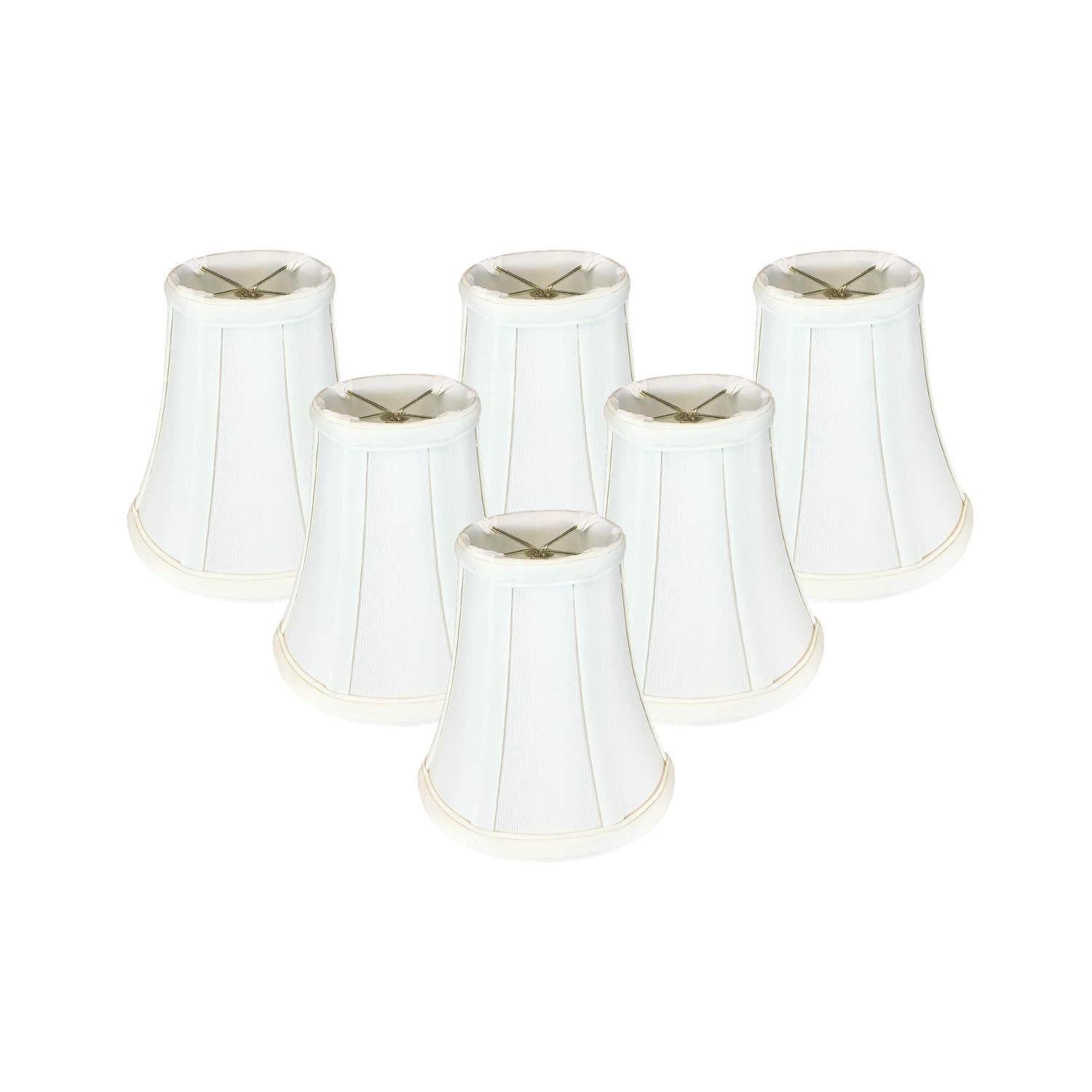 Royal Designs, Inc. True Bell Basic Lamp Shade, Faux Silk, 3in x 6in x 6.25in, White, Flame Clip, Set of 6, Model BS-704