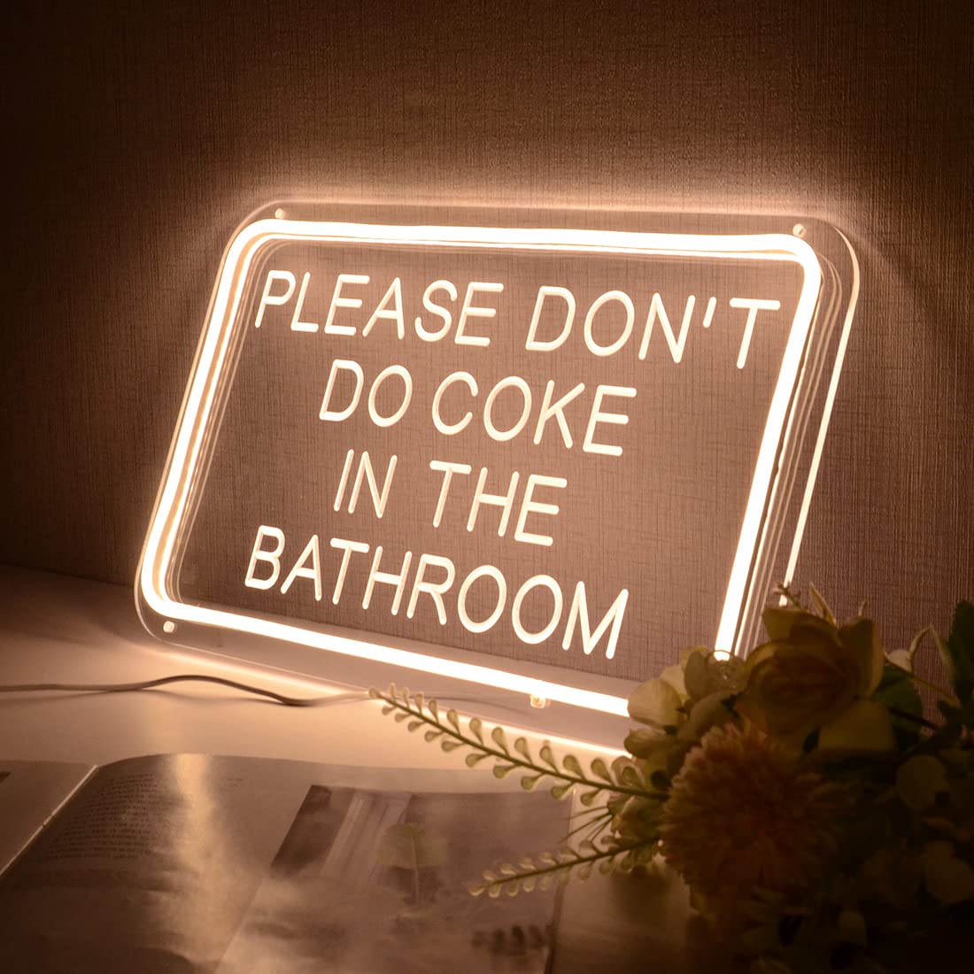 Planzo LED Neon Sign - Warm White Acrylic Wall Decor - 15.75in x 9.84in - Model PL5VPleasedontWarm - Perfect for Bedroom, Bathroom, Game Room