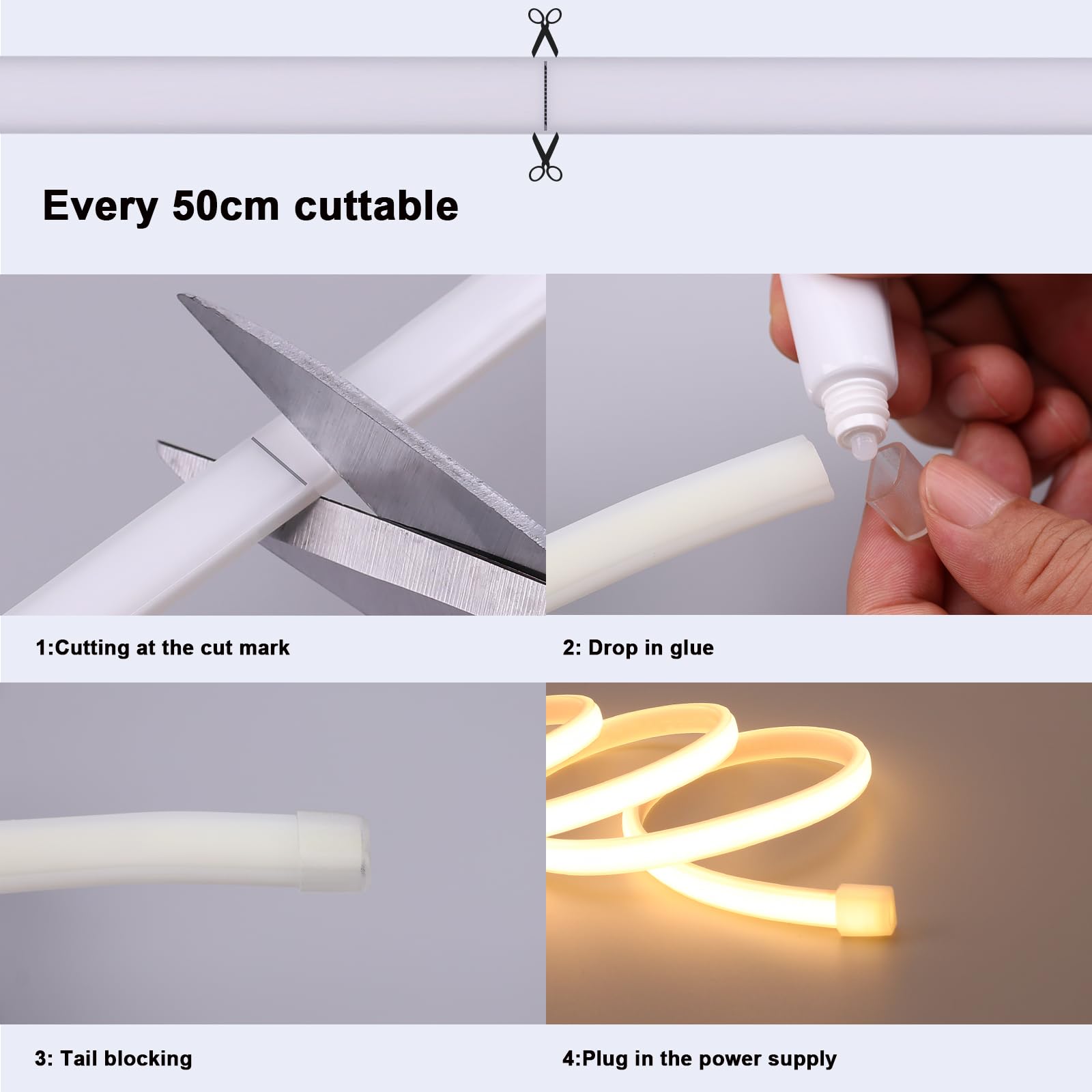 Benlun Ac 110V Cob Led Strip Light Outdoor Waterproof 65.6Ft, 6000K Cool White Super Bright 200W Cri 90+ Led Rope Lights, Ip65 Flexible Cuttable, For Bedroom Garden Commercial House