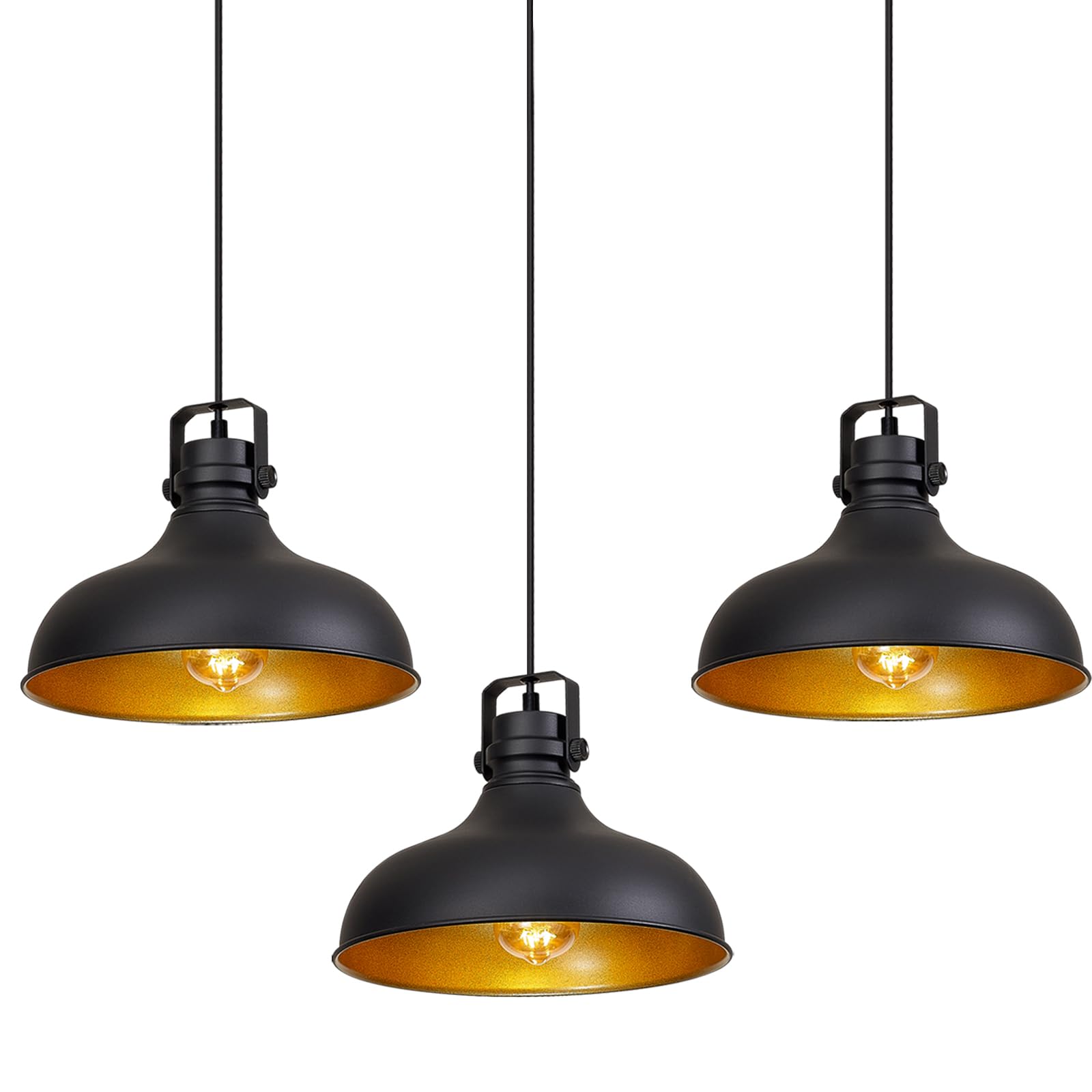 Alaislyc Black Farmhouse Pendant Lights - Vintage Adjustable Dome Fixtures For Kitchen Island, 3 Packs