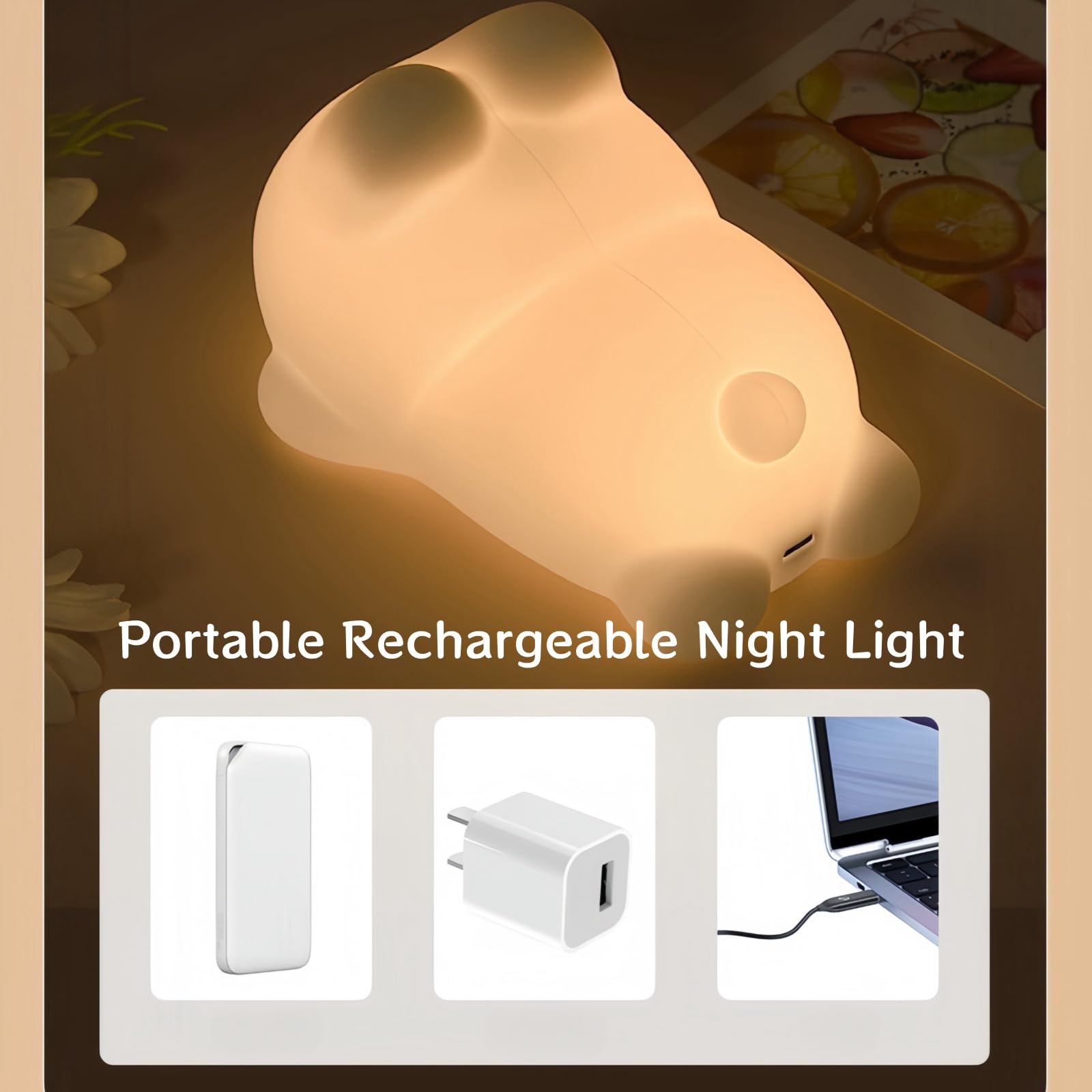 Angtuo Bunny Night Light, Big Face Rabbit Light, Bunny Lamp Dimmable And Rechargeable, Kawaii Room Decor