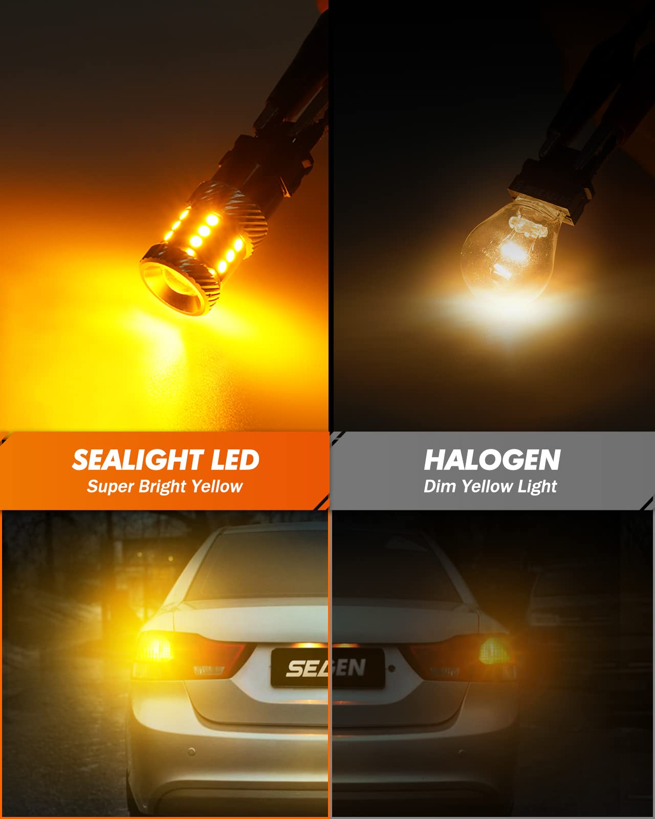 SEALIGHT 7443 LED Bulbs Turn Signal, 2700K Amber Yellow, Pack of 2, Compatible with 7444NA, 7441, 7444, 744