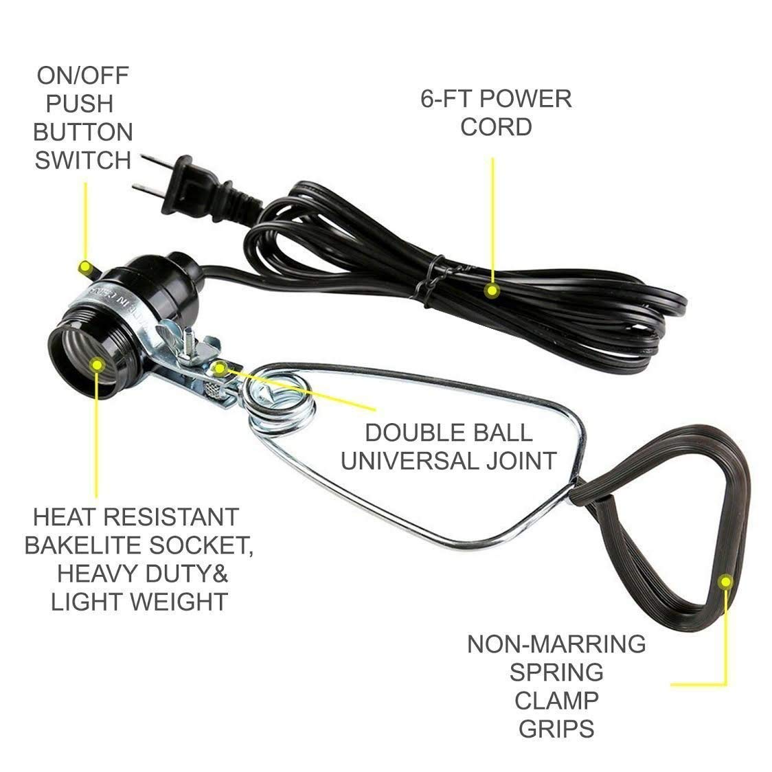 Simple Deluxe Brooder Heat Lamp, 2-Pack, 18/2-Gauge, 150 Watt, 6 Feet Cord, Black, Model HIWKLTCLAMPSOCKETX2