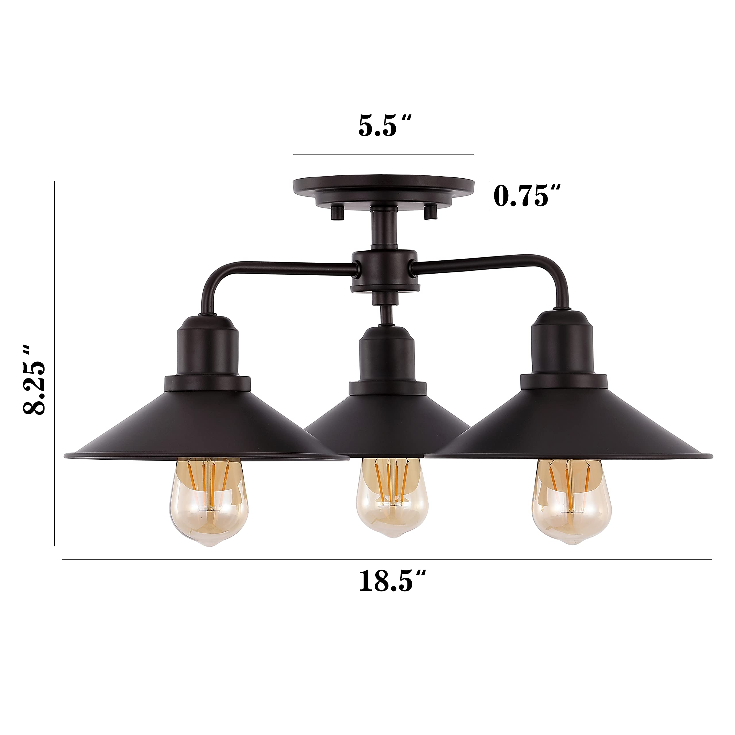 JONATHAN Y 3-Light Industrial LED Semi Flush Mount, Iron, 18.5 in, Oil Rubbed Bronze, Model JYL7498A
